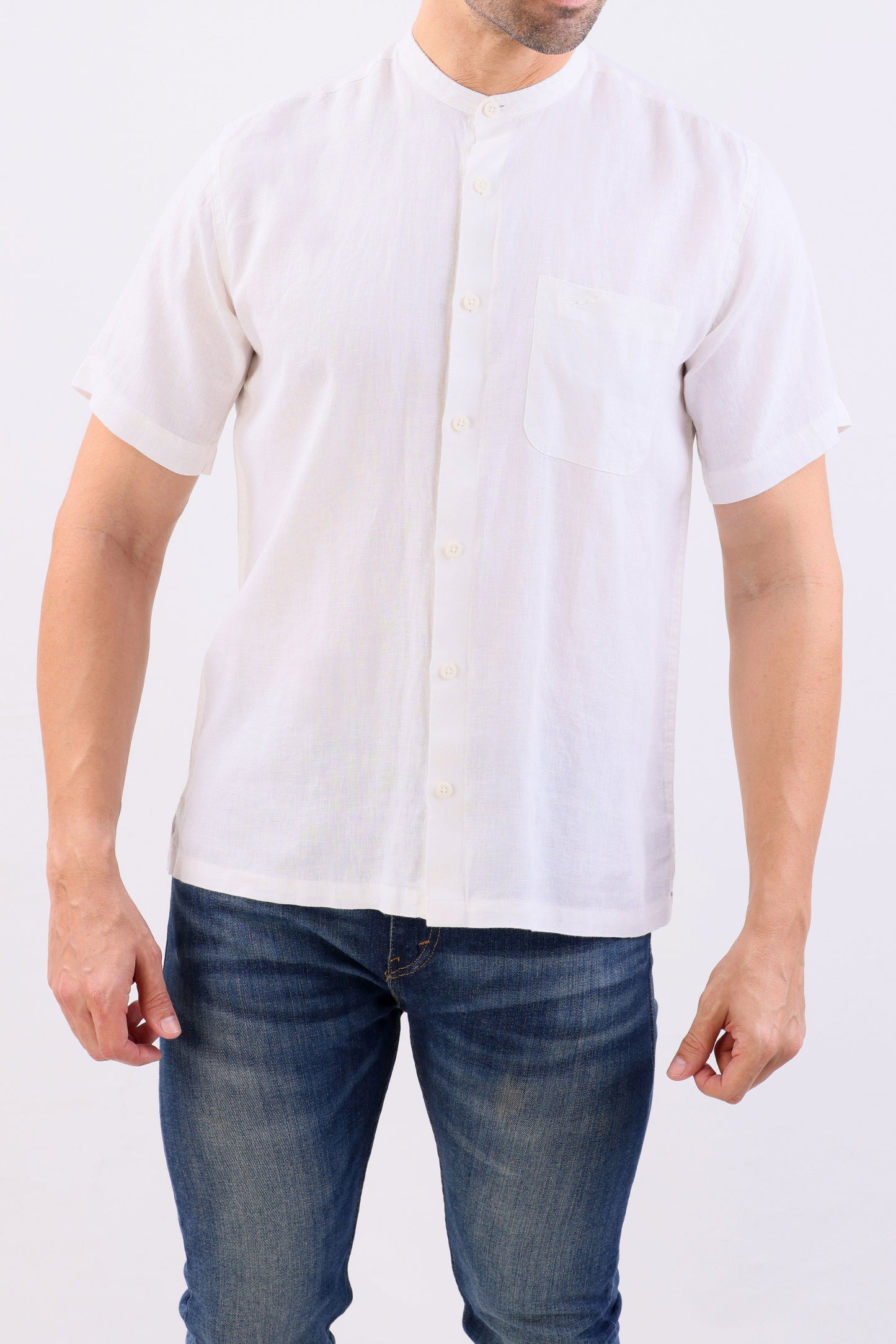 Crocodile Leisure Fit Linen Shirt-Off White