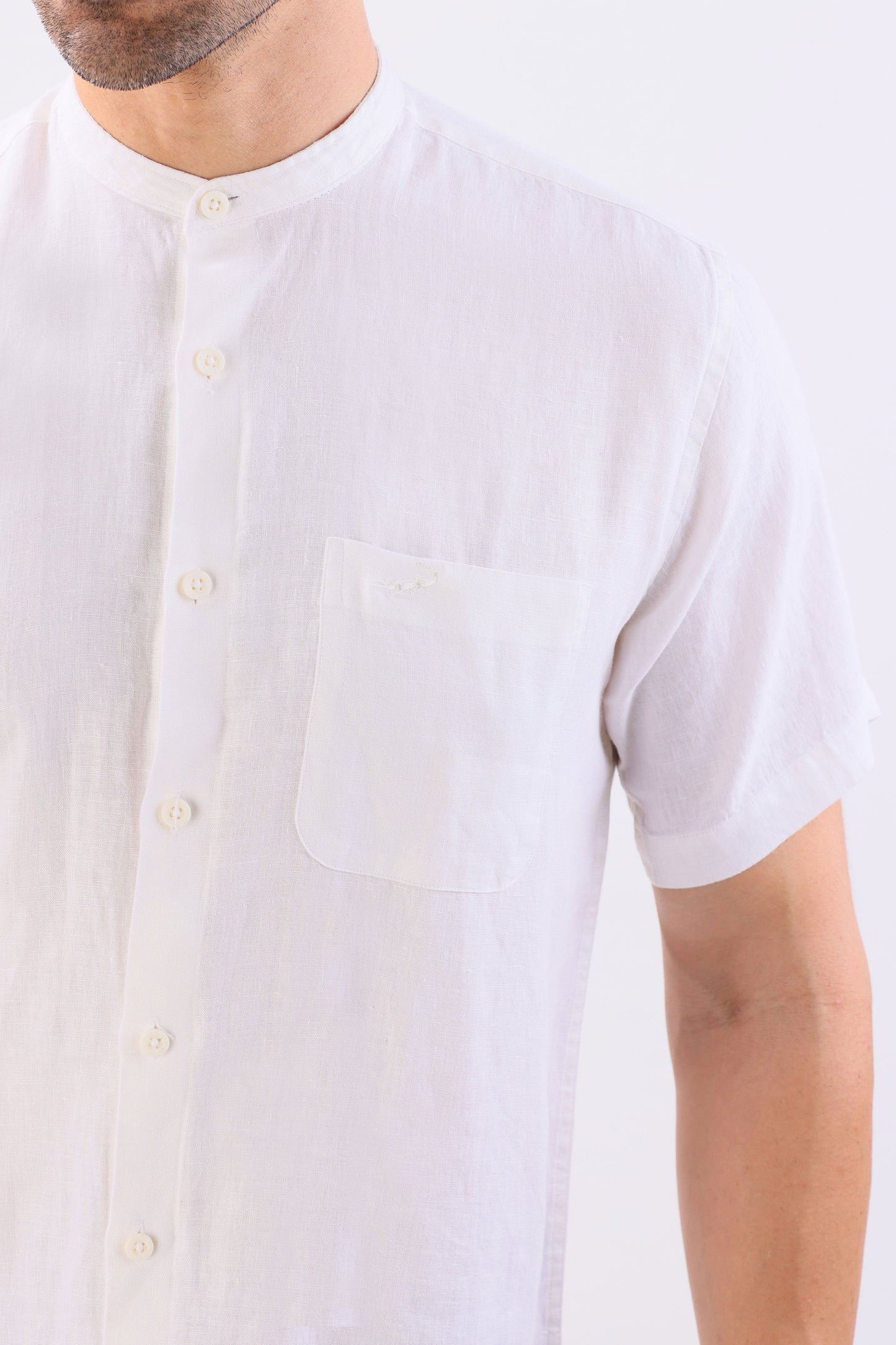 Crocodile Leisure Fit Linen Shirt-Off White