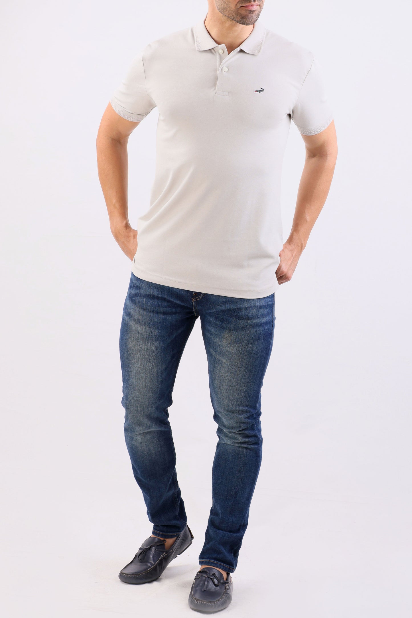 Crocodile Pique Solid Slim Fit Polo-Gray Down