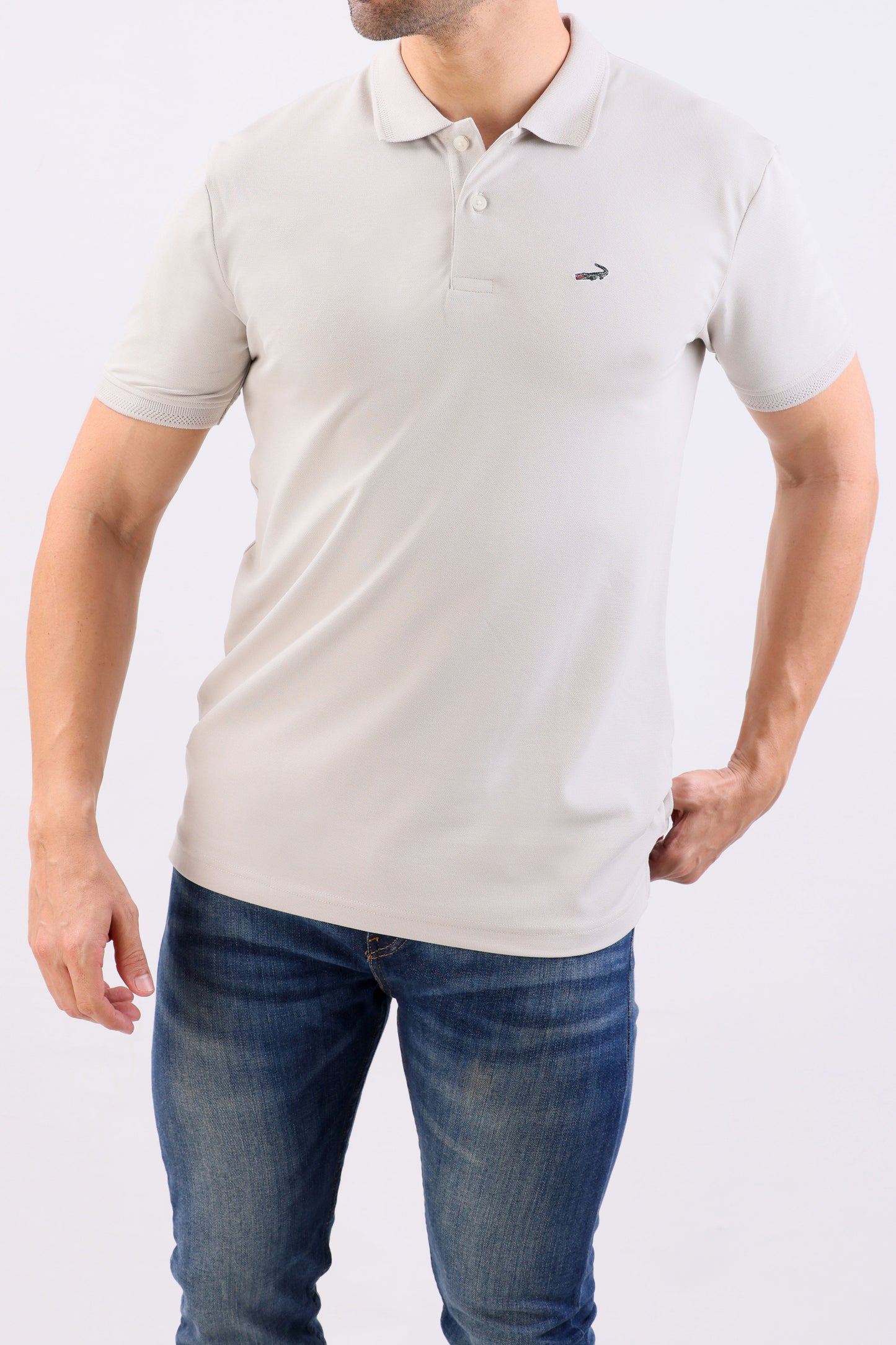 Crocodile Pique Solid Slim Fit Polo-Gray Down