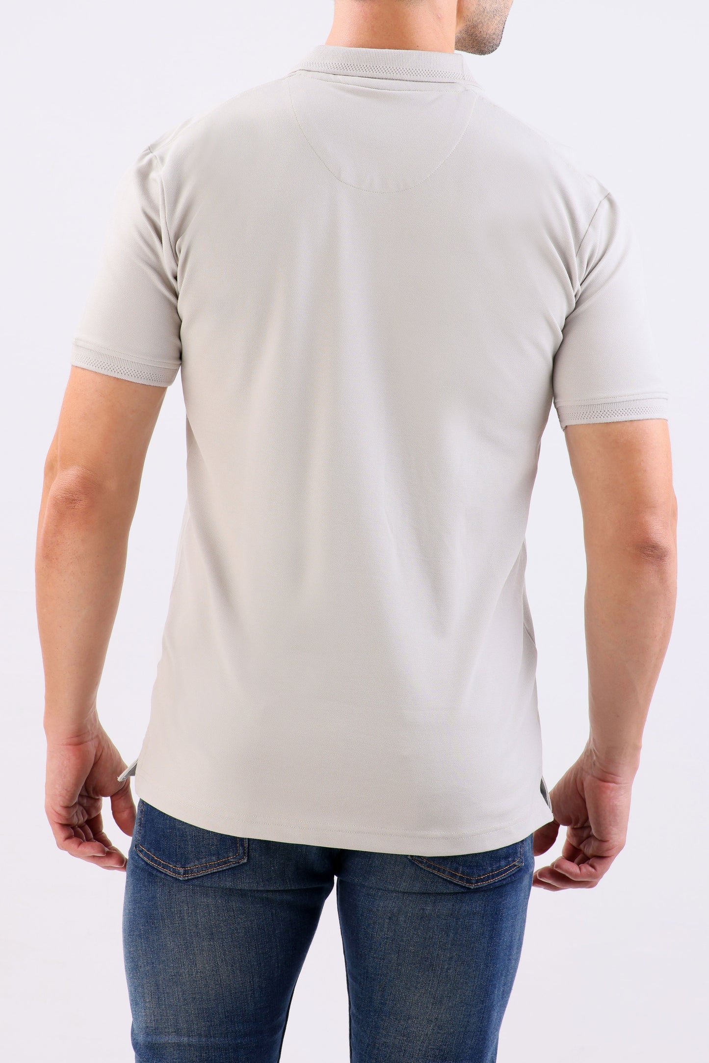 Crocodile Pique Solid Slim Fit Polo-Gray Down