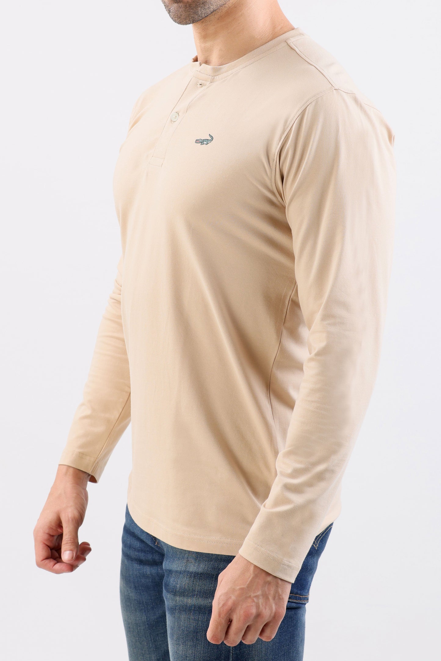 Crocodile Crew Neck Single Jersey Slim Fit-Beige