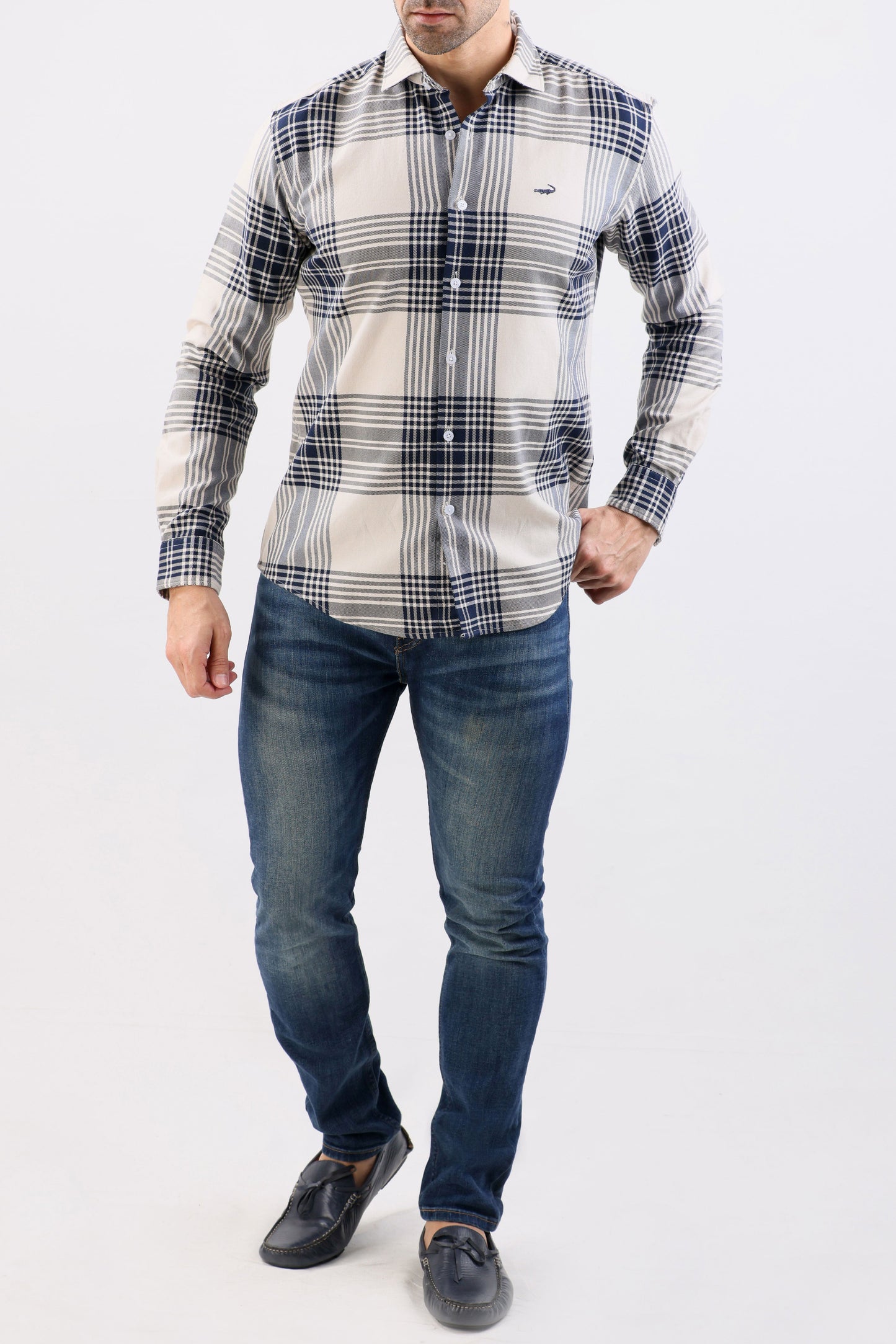 Crocodile Semi Casual Checks Slim Fit-Creme Brulee