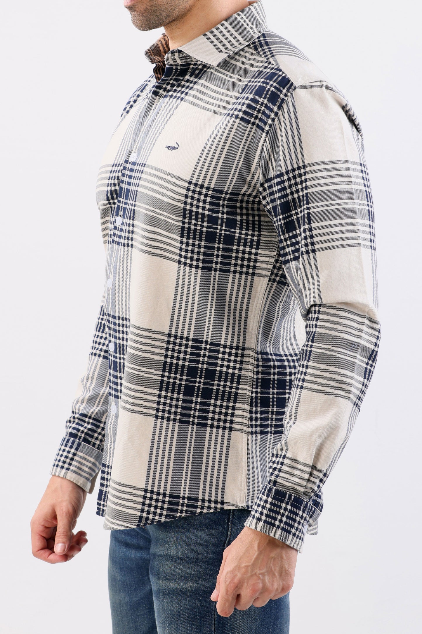 Crocodile Semi Casual Checks Slim Fit-Creme Brulee