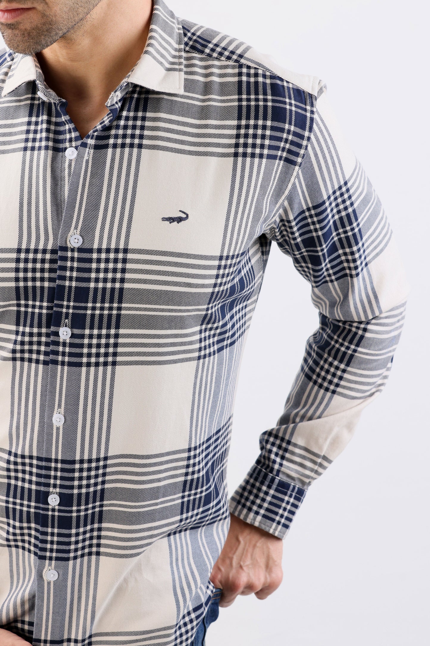 Crocodile Semi Casual Checks Slim Fit-Creme Brulee