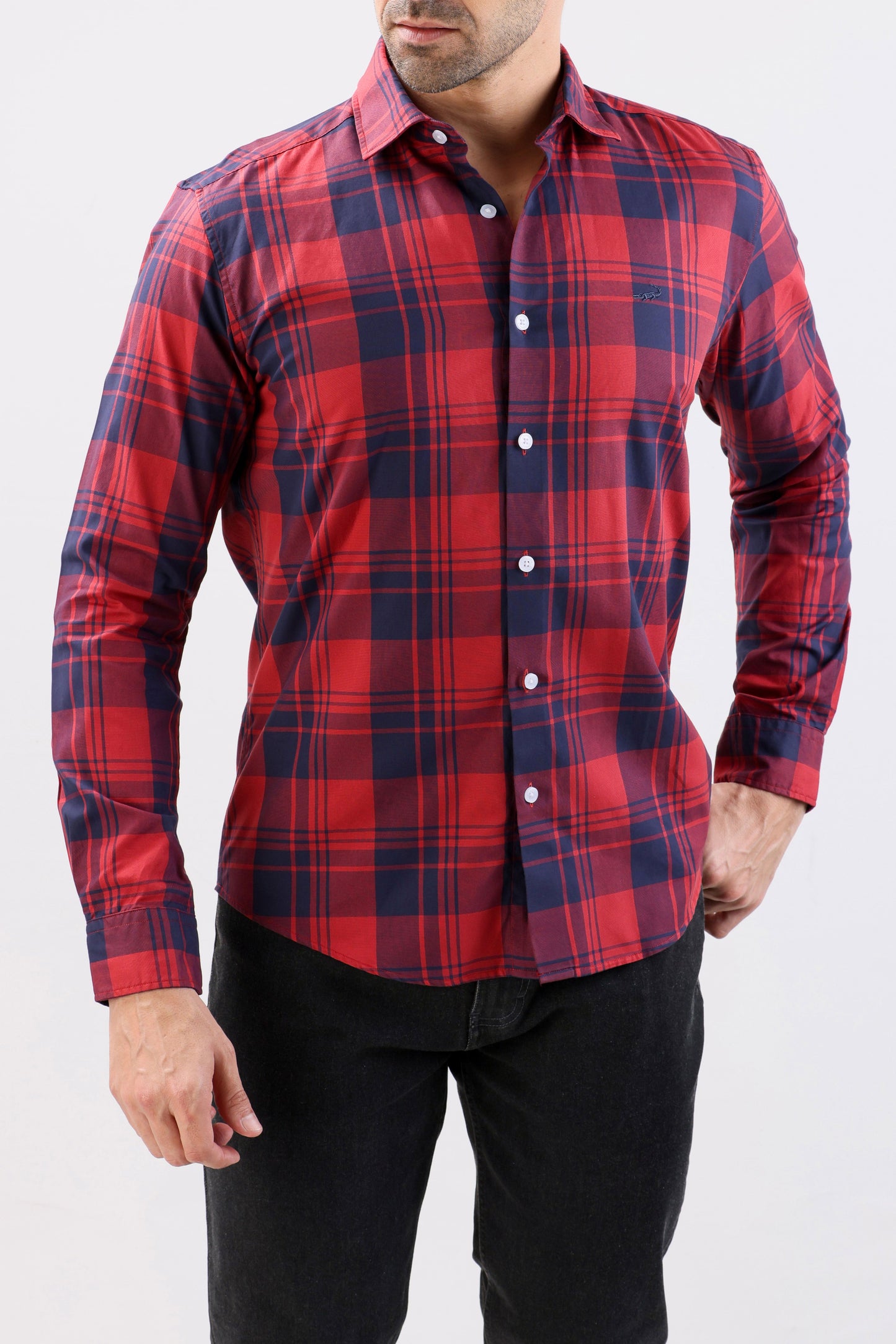 Crocodile Semi Casual Checks Slim Fit-True Red
