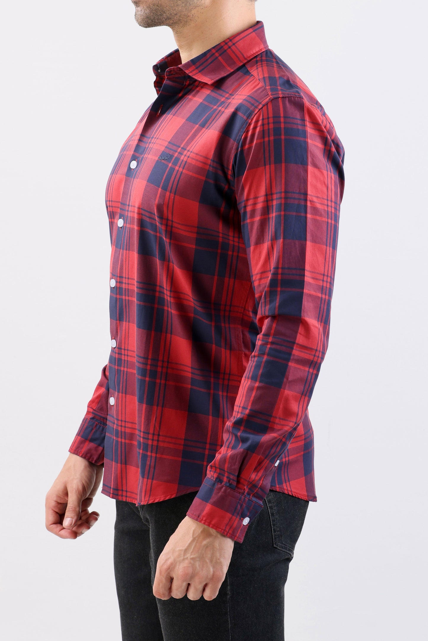 Crocodile Semi Casual Checks Slim Fit-True Red