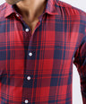 Crocodile Semi Casual Checks Slim Fit-True Red