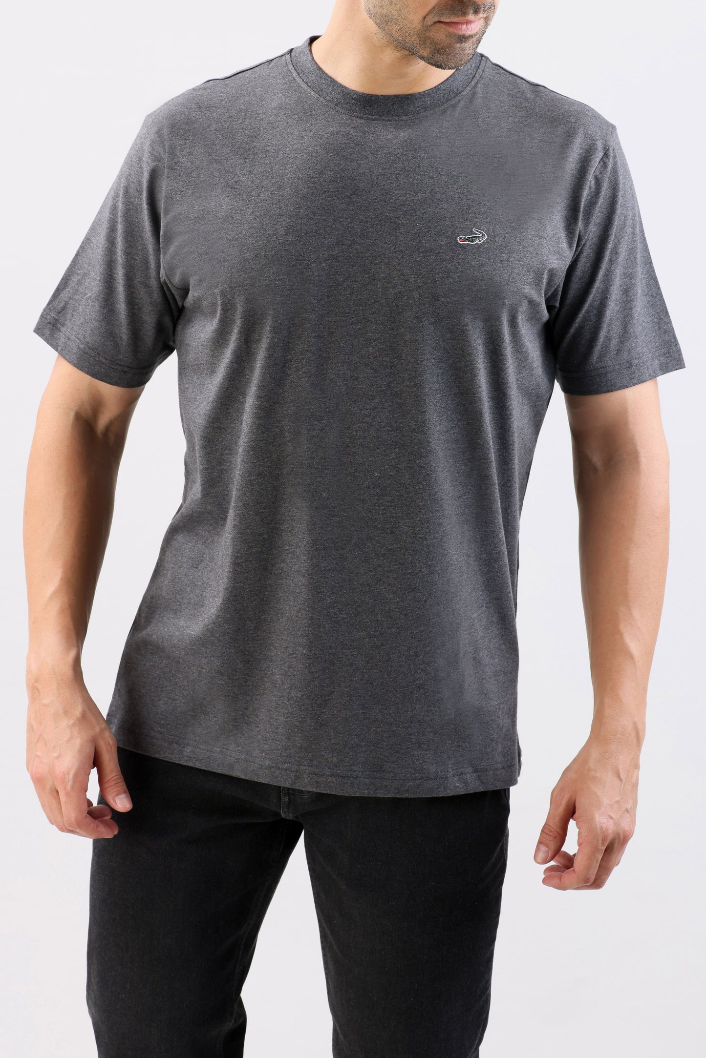 Crocodile Crew Neck Single Jersey Regular Fit-Charcoal