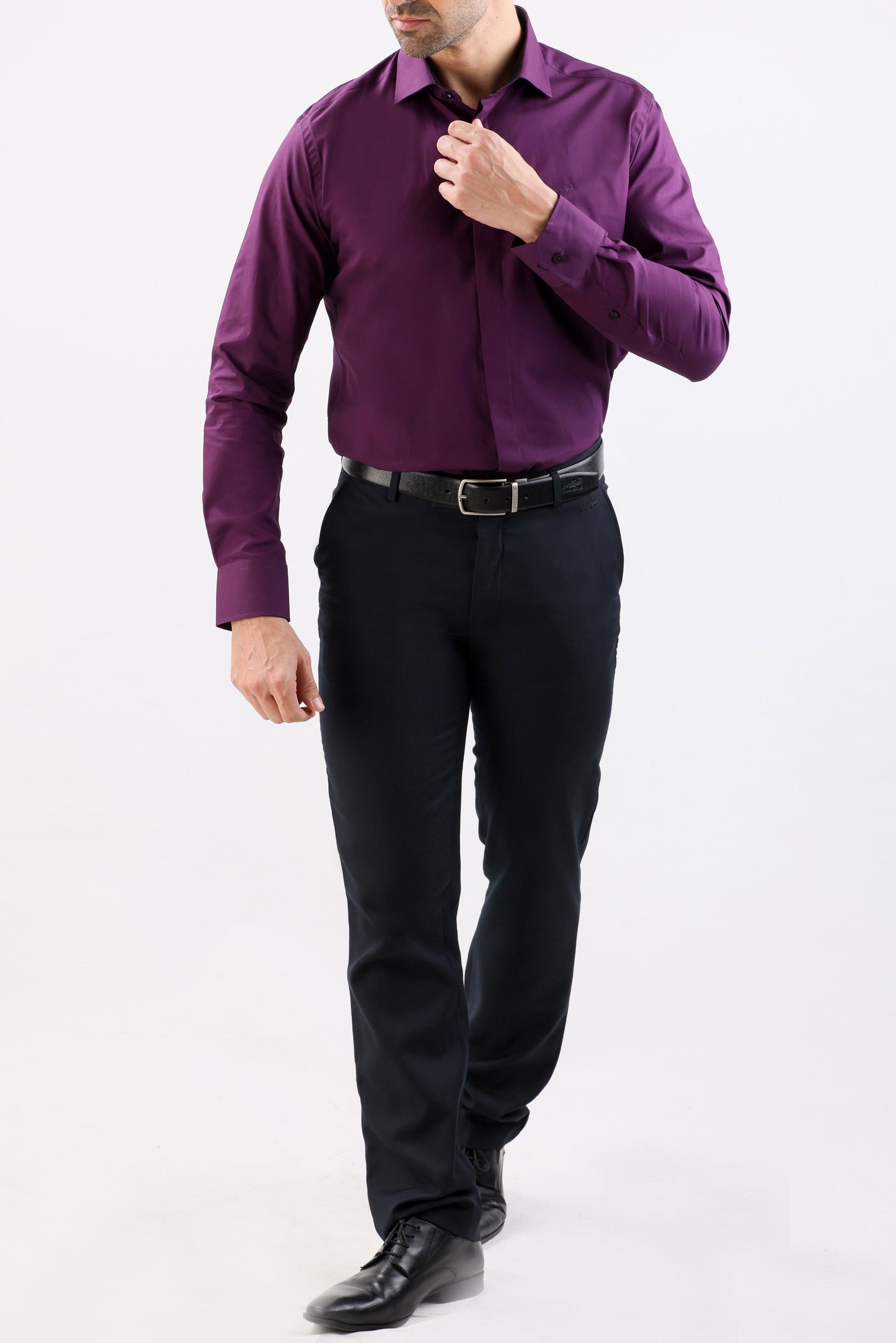 Crocodile Plain Slim Fit Evening Shirt-Purple Majesty