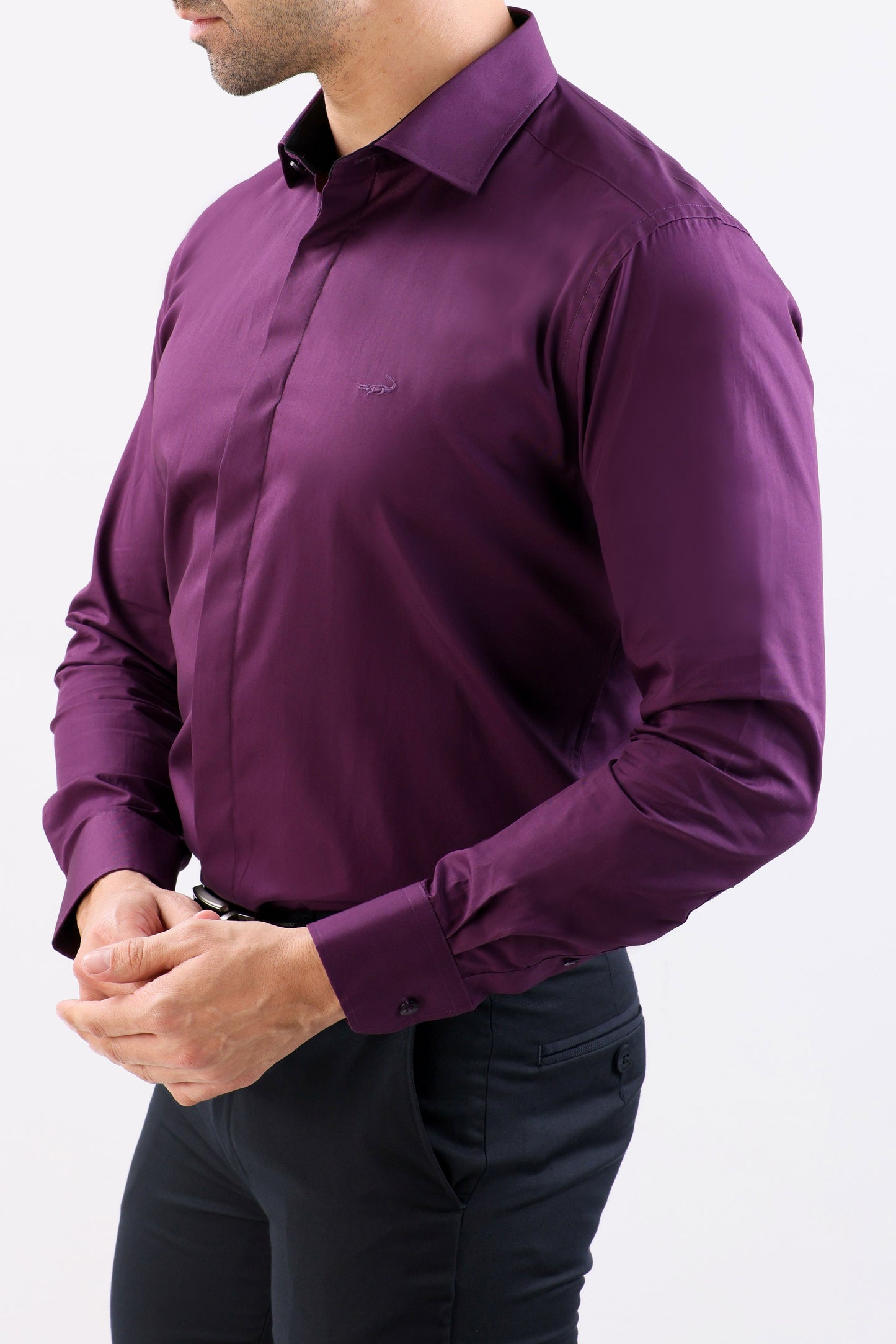 Crocodile Plain Slim Fit Evening Shirt-Purple Majesty