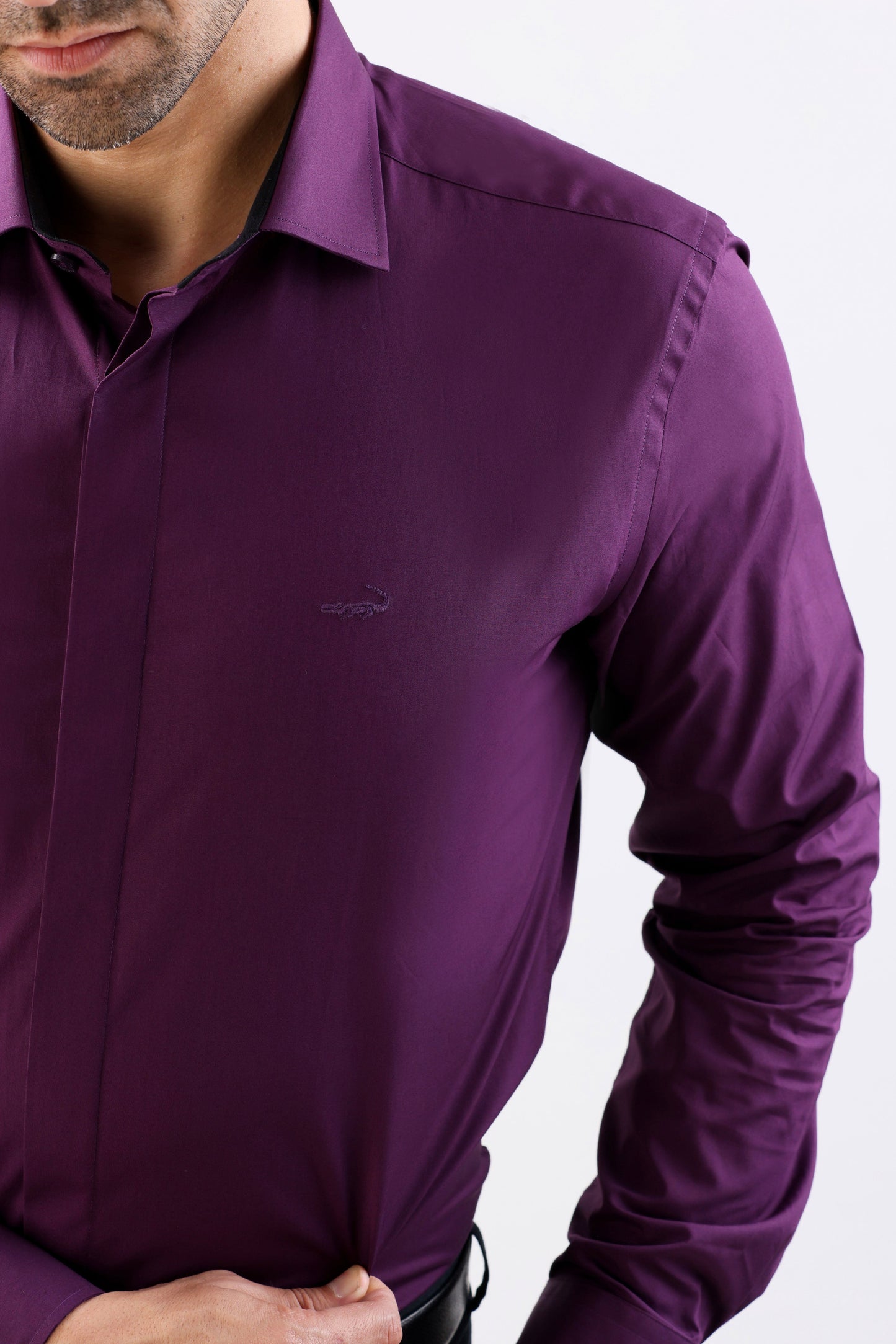Crocodile Plain Slim Fit Evening Shirt-Purple Majesty