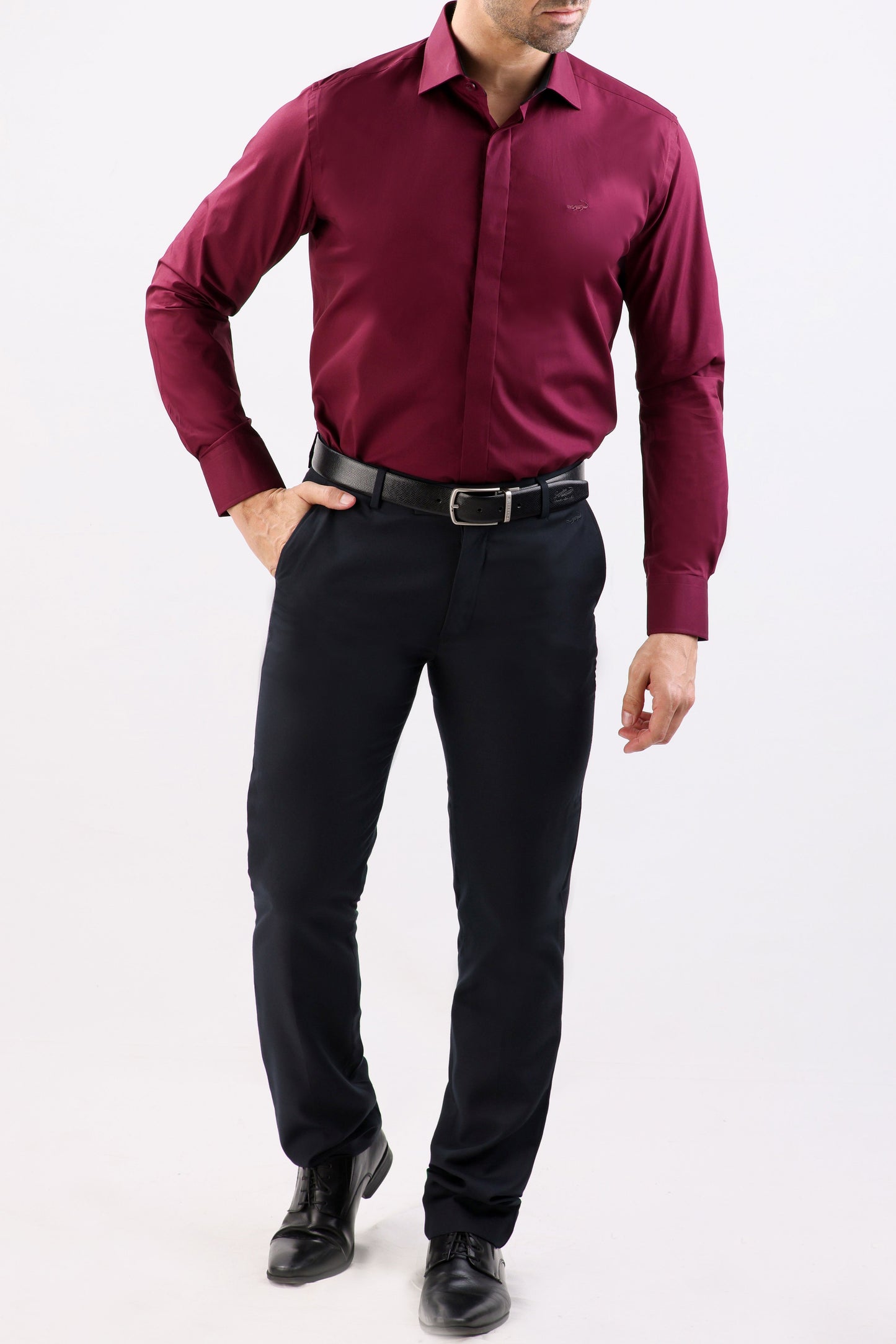 Crocodile Plain Slim Fit Evening Shirt-Windsor Wine