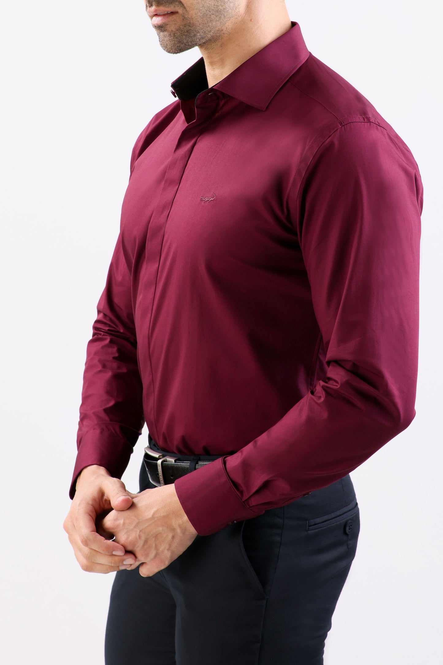 Crocodile Plain Slim Fit Evening Shirt-Windsor Wine