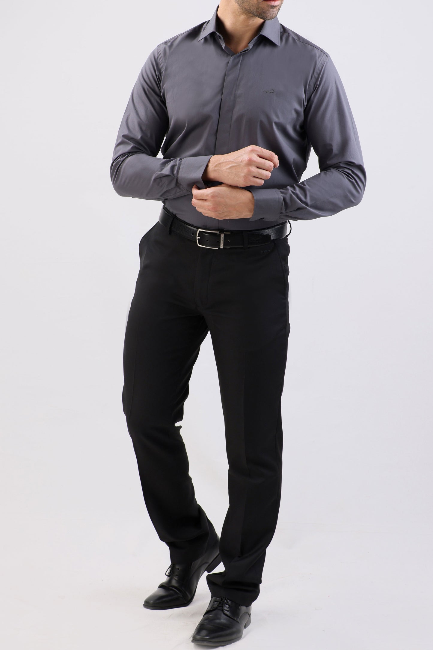 Crocodile Plain Slim Fit Evening Shirt-Charcoal