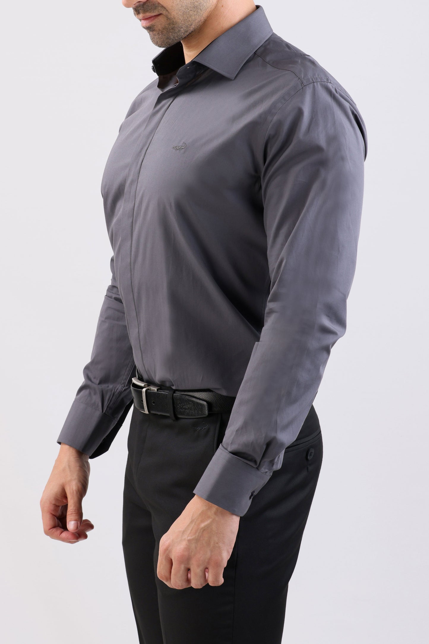 Crocodile Plain Slim Fit Evening Shirt-Charcoal