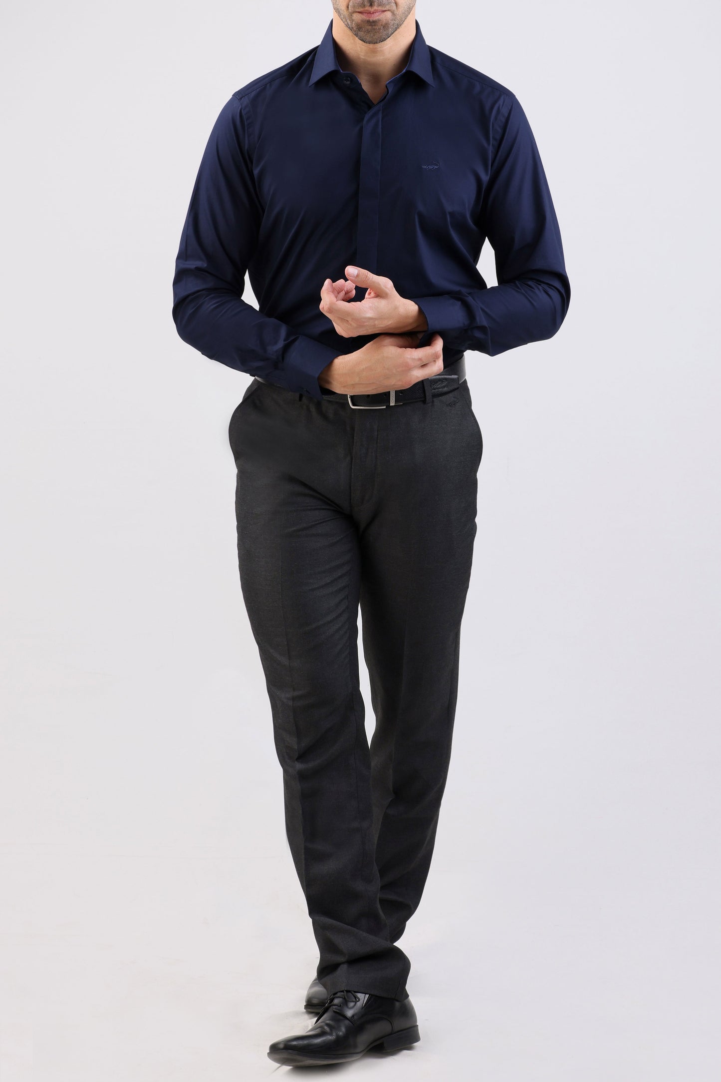Crocodile Plain Slim Fit Evening Shirt-Dark Denim