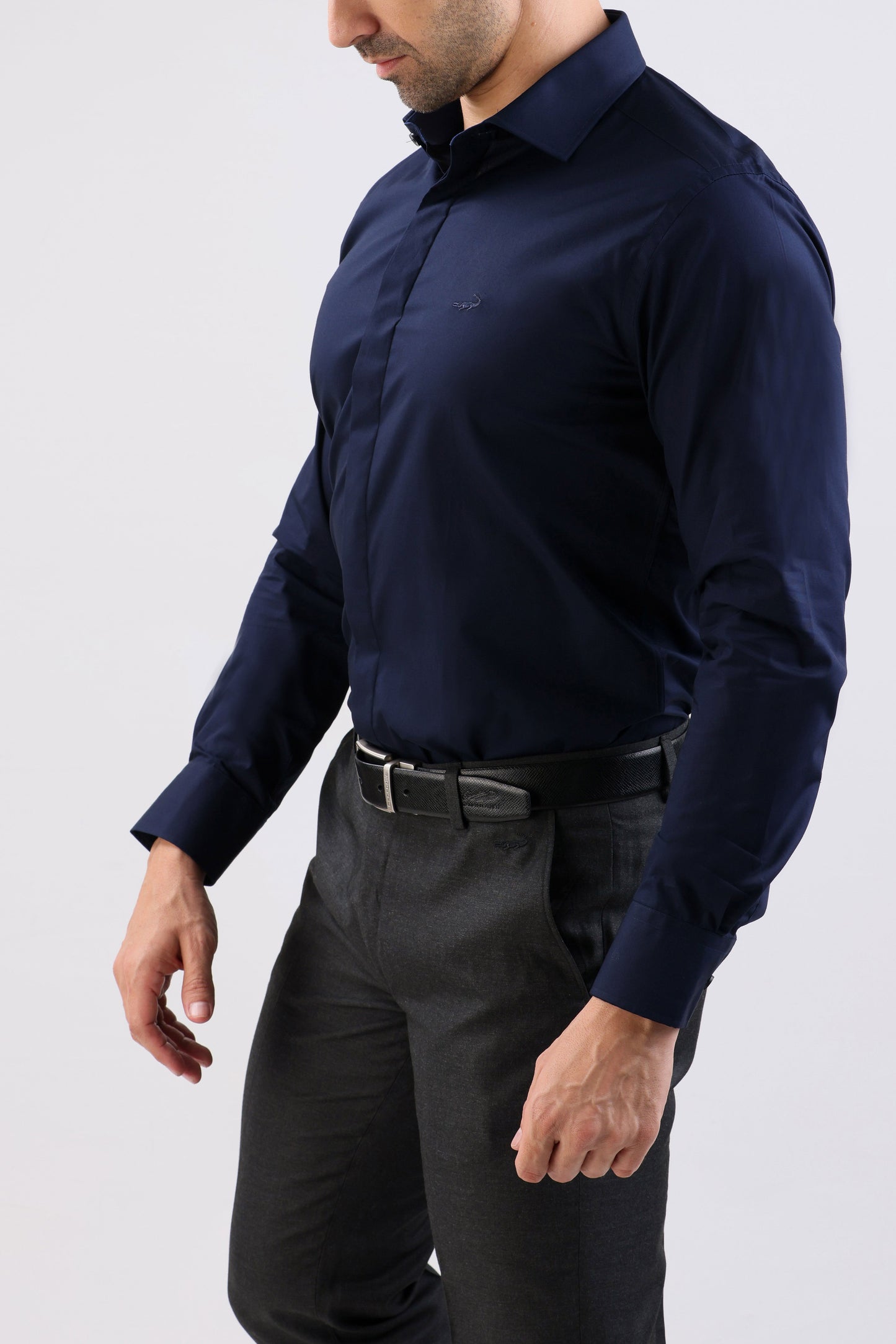 Crocodile Plain Slim Fit Evening Shirt-Dark Denim