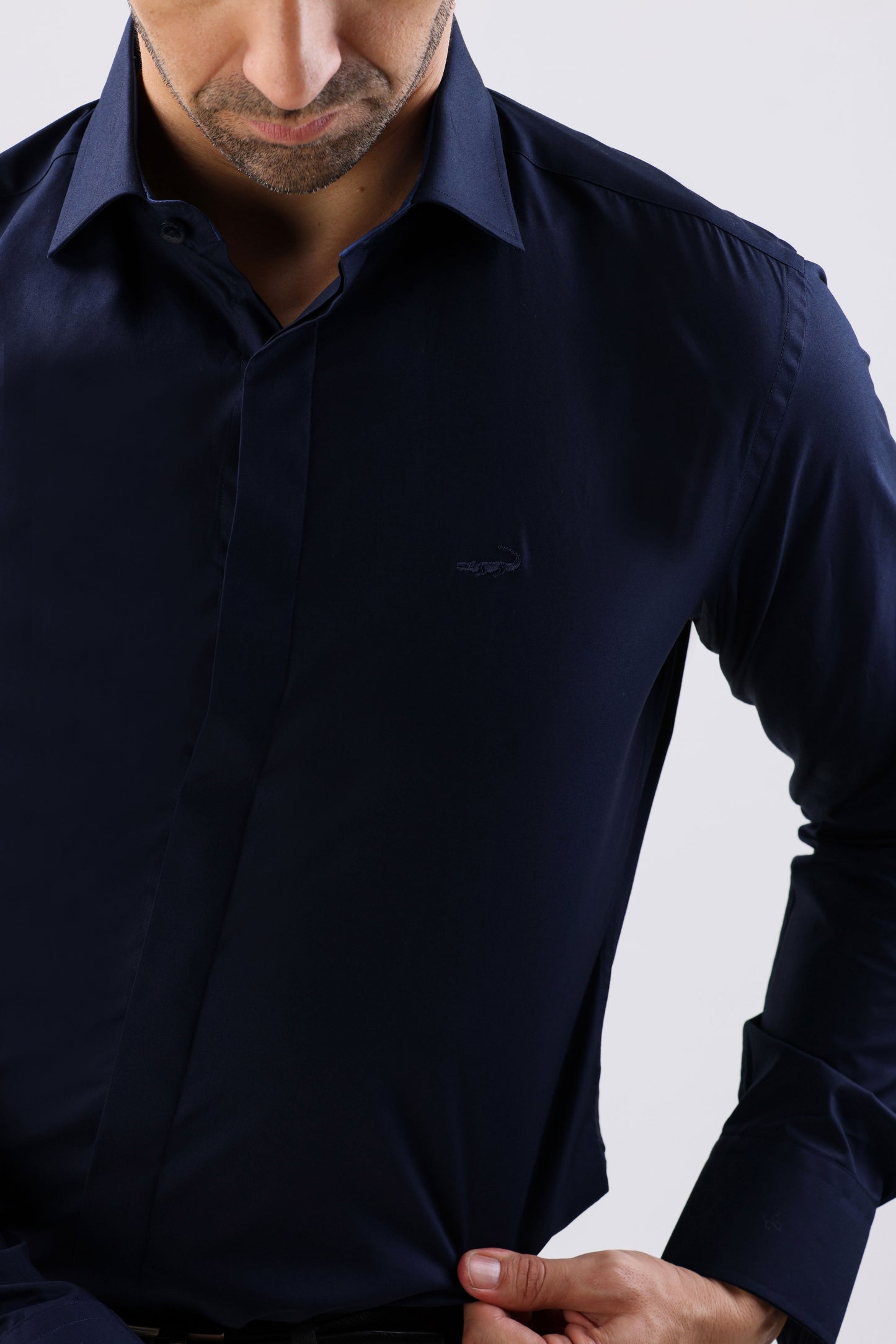 Crocodile Plain Slim Fit Evening Shirt-Dark Denim