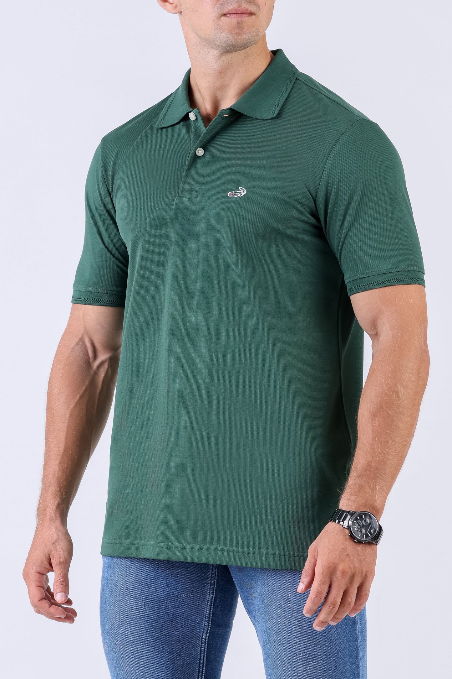 Crocodile Supima Polo Pique Solid Regular Fit - Evergreen