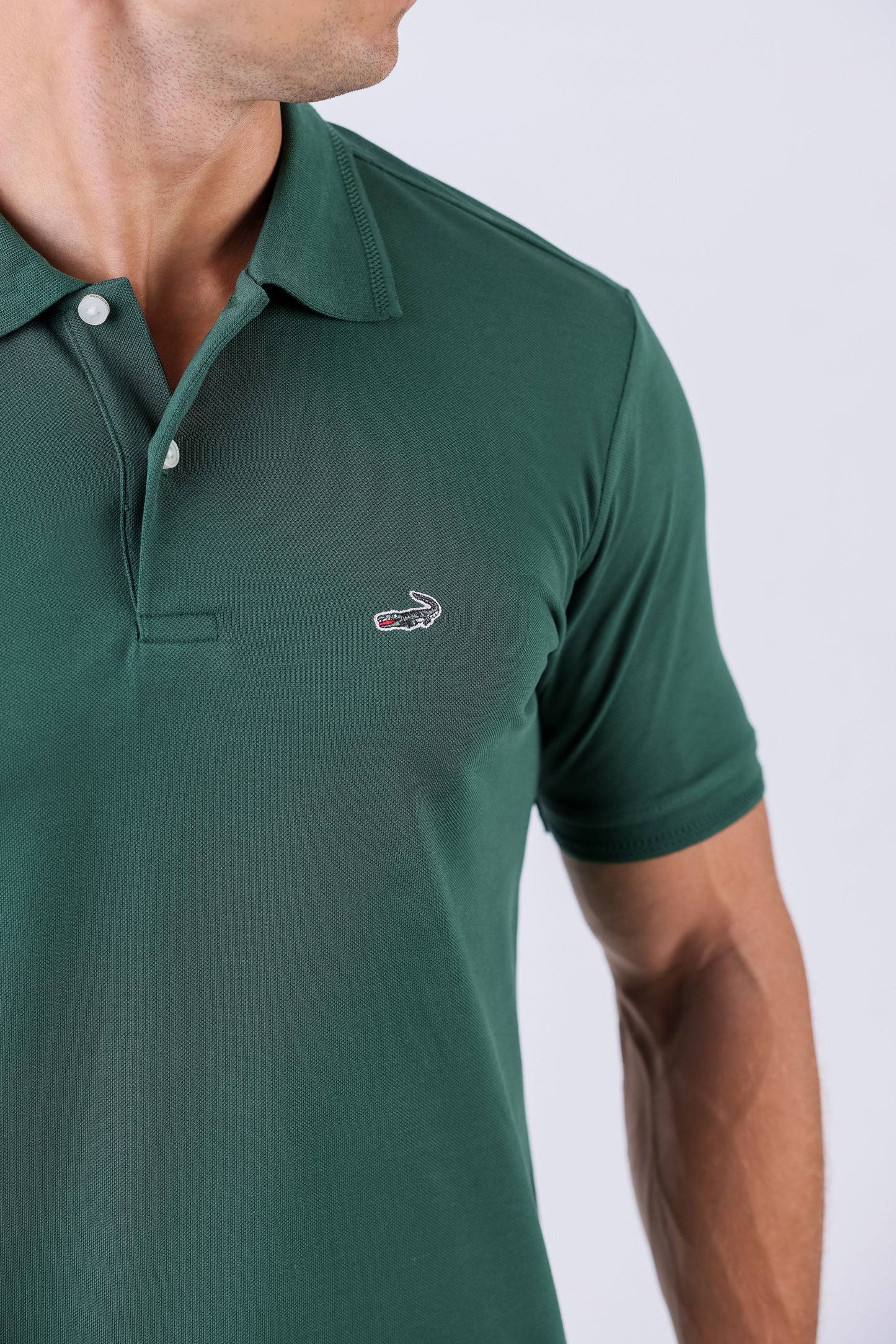 Crocodile Supima Polo Pique Solid Regular Fit - Evergreen