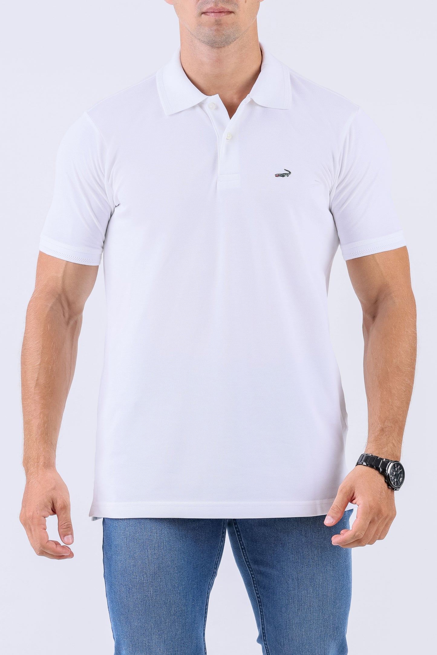 Crocodile Supima Polo Pique Solid Regular Fit - White