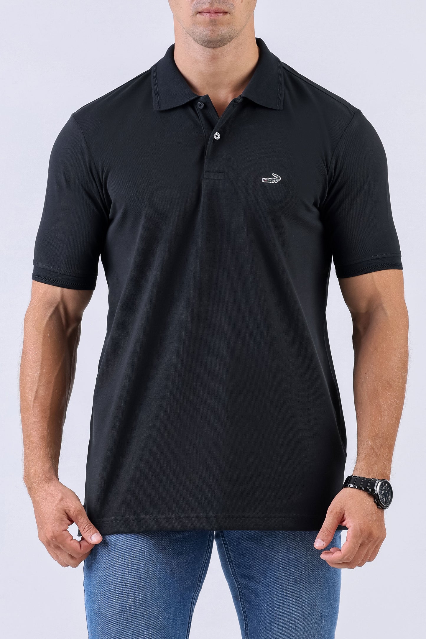 Crocodile Supima Polo Pique Solid Regular Fit - Black