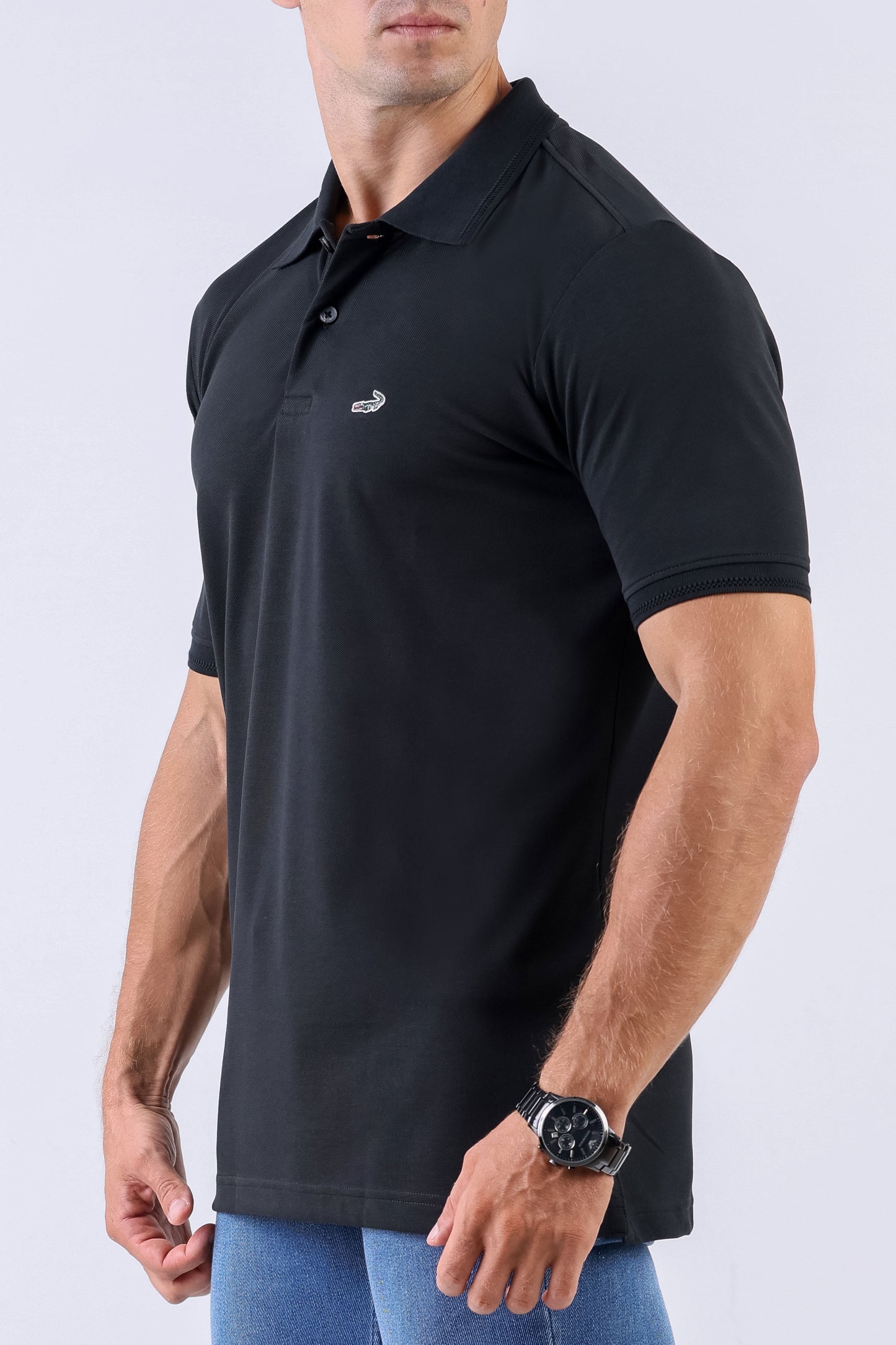 Crocodile Supima Polo Pique Solid Regular Fit - Black
