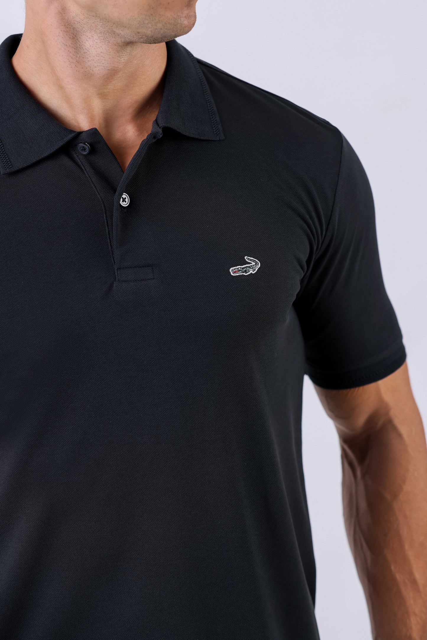 Crocodile Supima Polo Pique Solid Regular Fit - Black