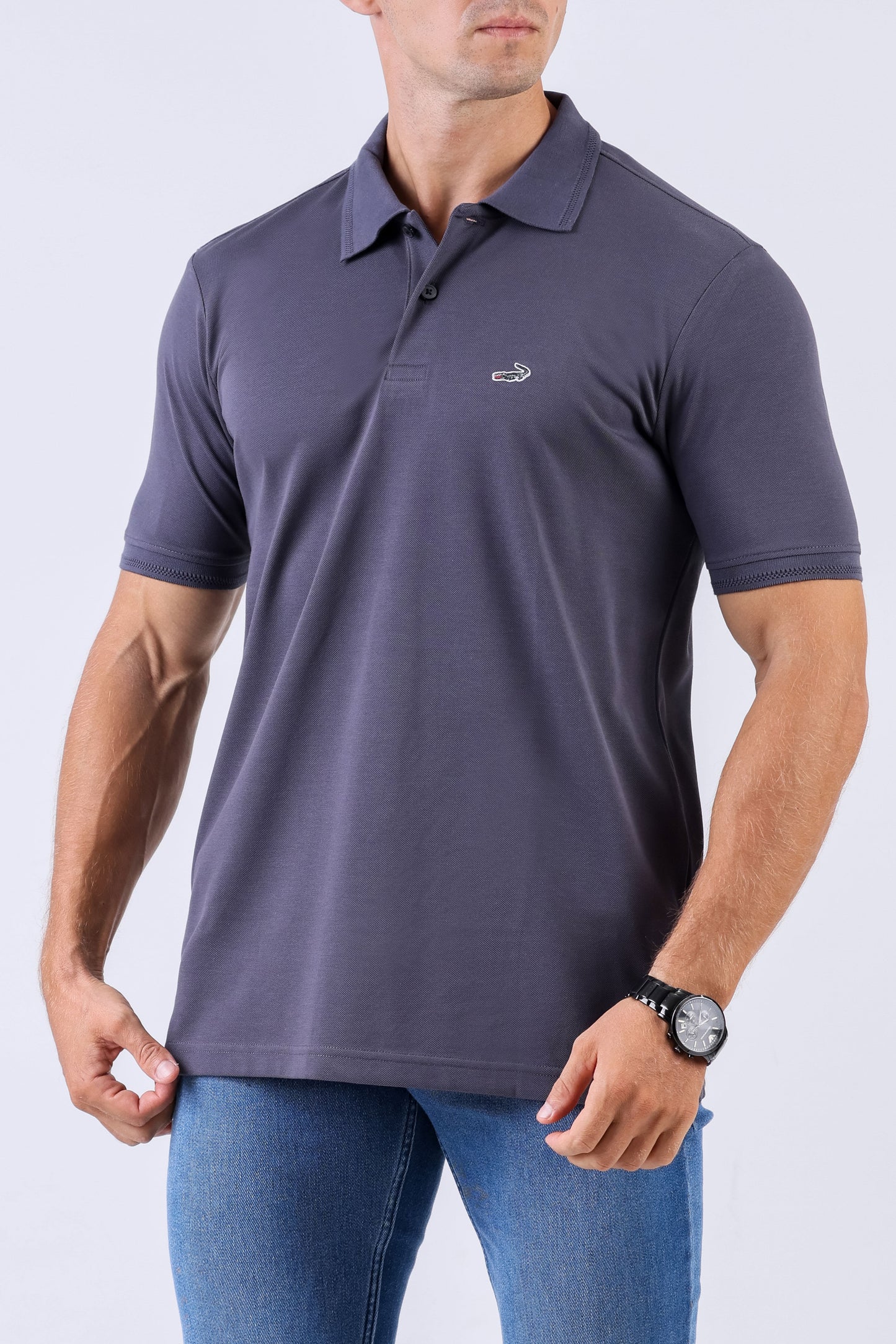 Crocodile Supima Polo Pique Solid Regular Fit - Charcoal