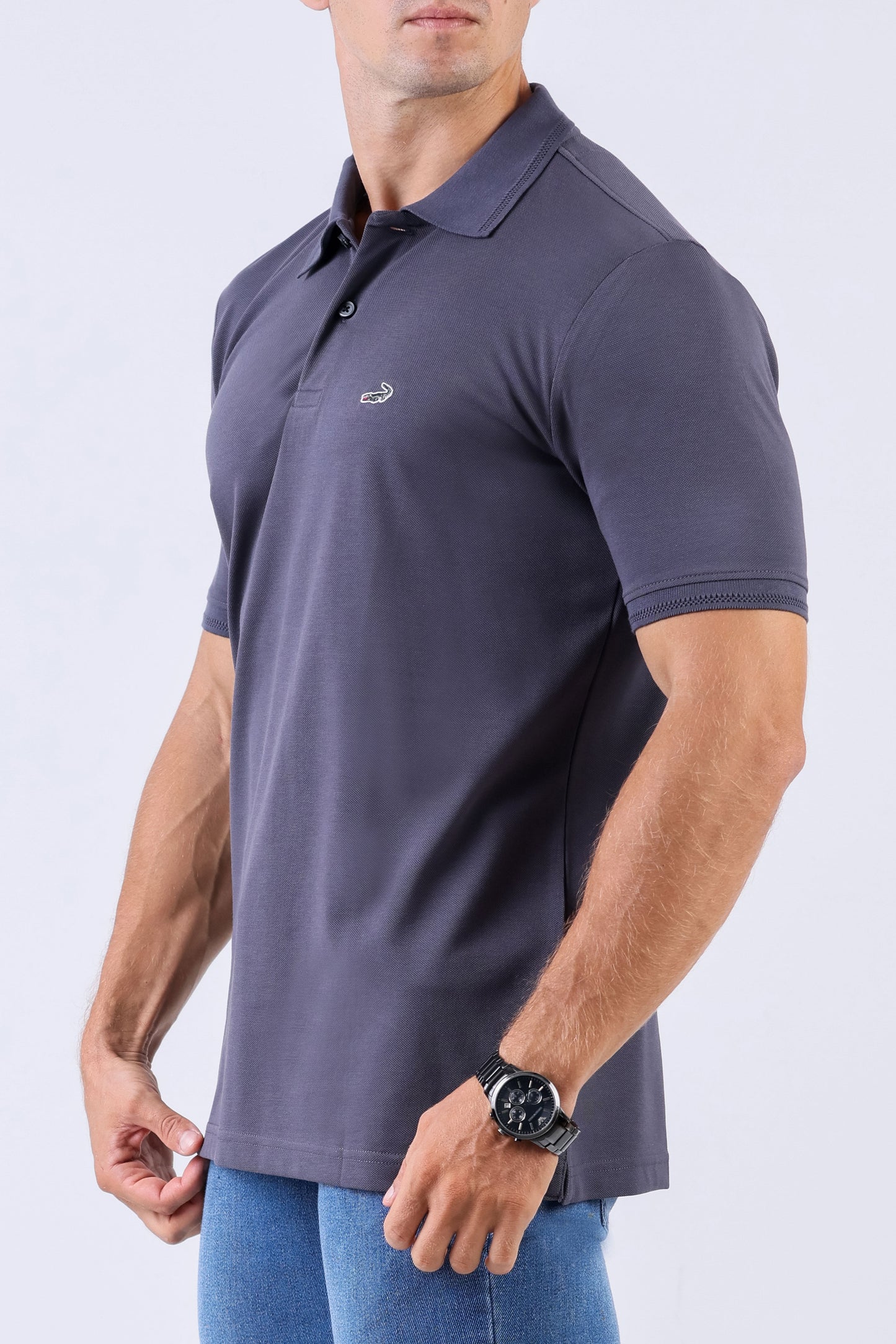 Crocodile Supima Polo Pique Solid Regular Fit - Charcoal