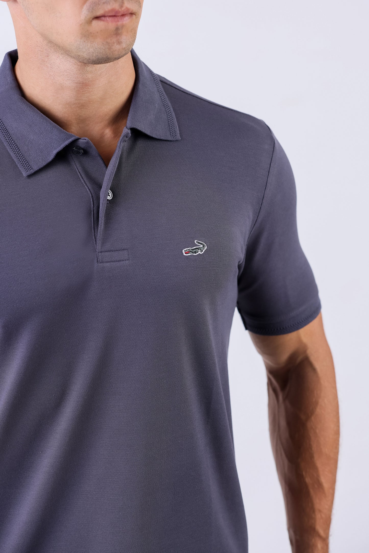Crocodile Supima Polo Pique Solid Regular Fit - Charcoal