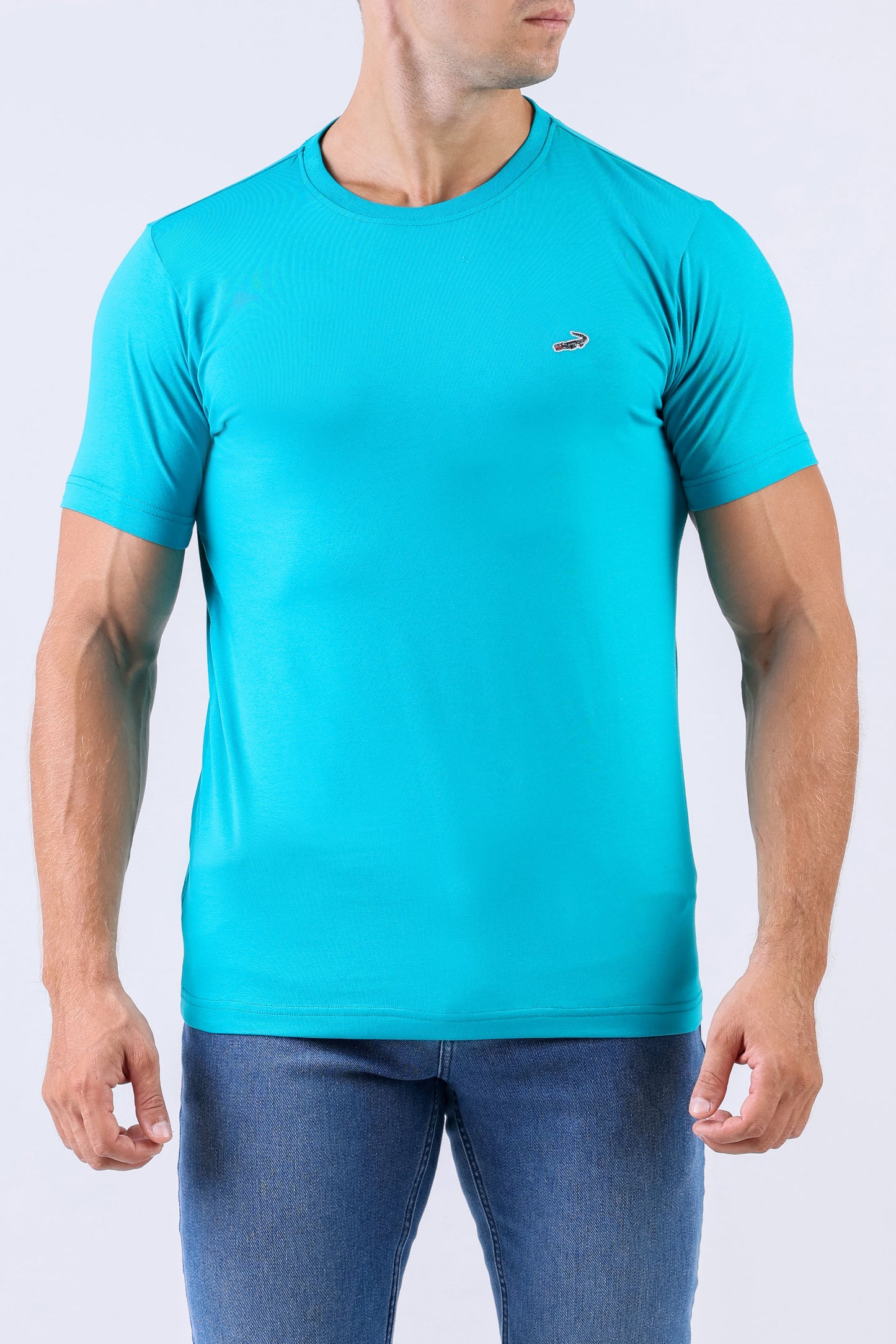 Crocodile Crew Neck Single Jersey Action Fit - Blue Lake