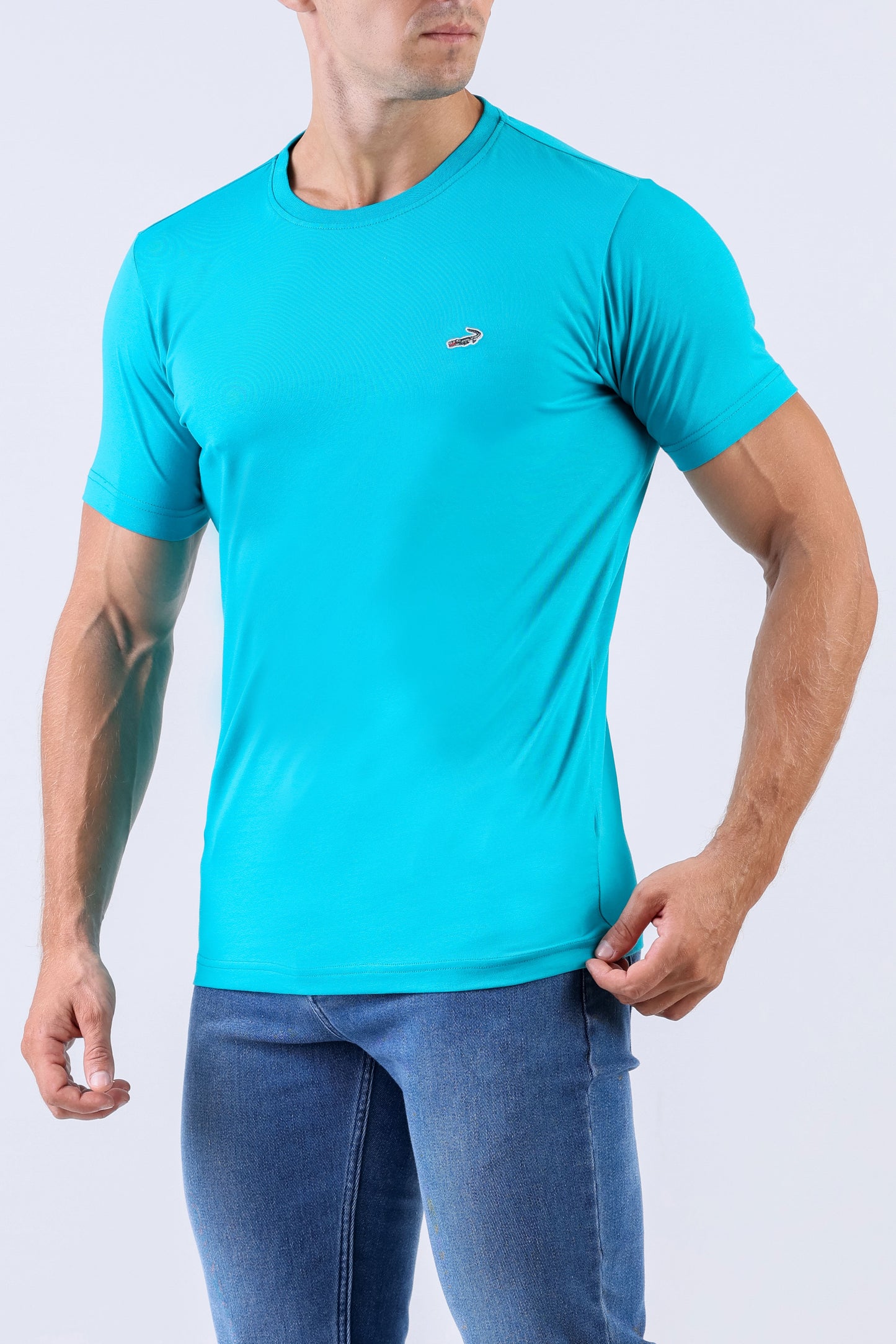 Crocodile Crew Neck Single Jersey Action Fit - Blue Lake