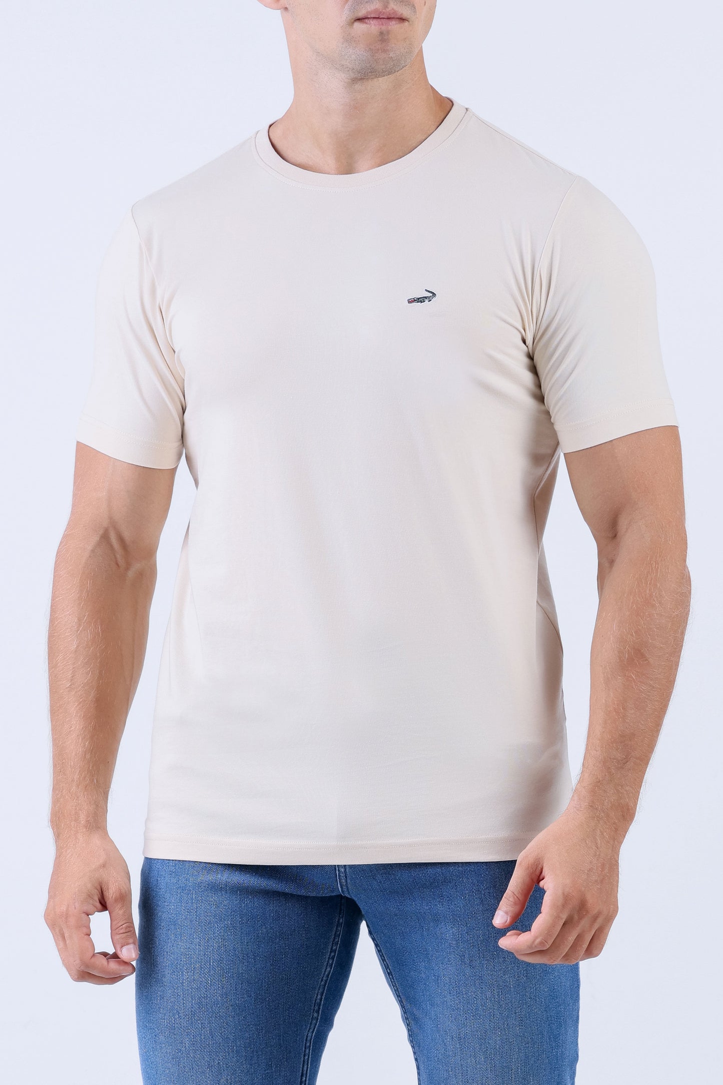 Crocodile Crew Neck Single Jersey Action Fit - Bleached Sand