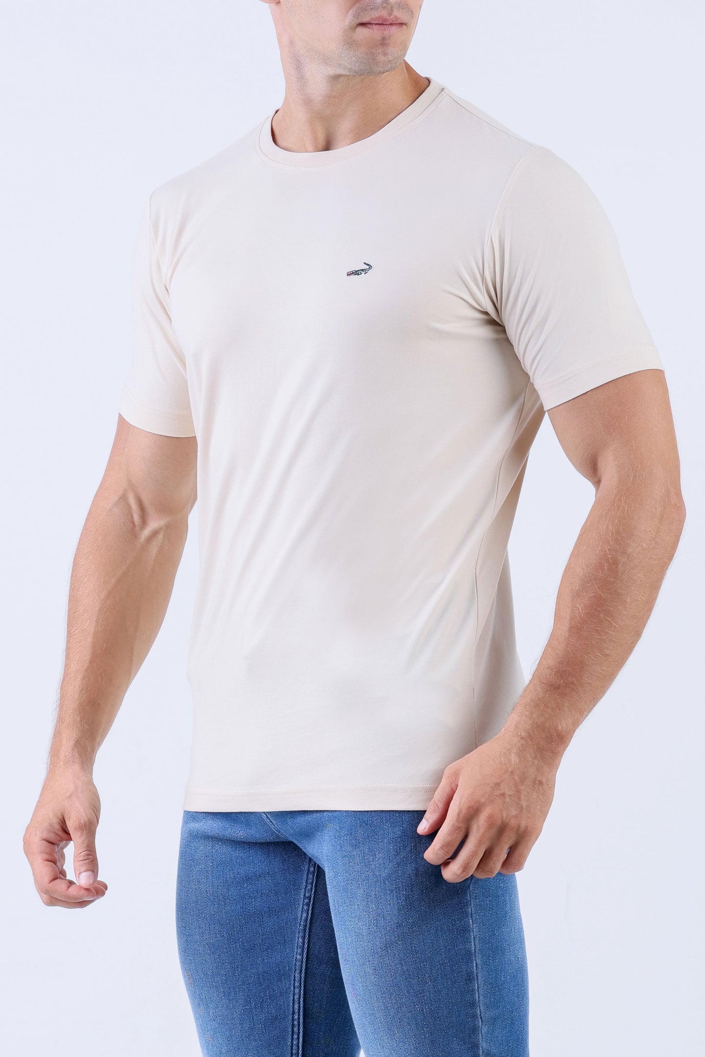 Crocodile Crew Neck Single Jersey Action Fit - Bleached Sand