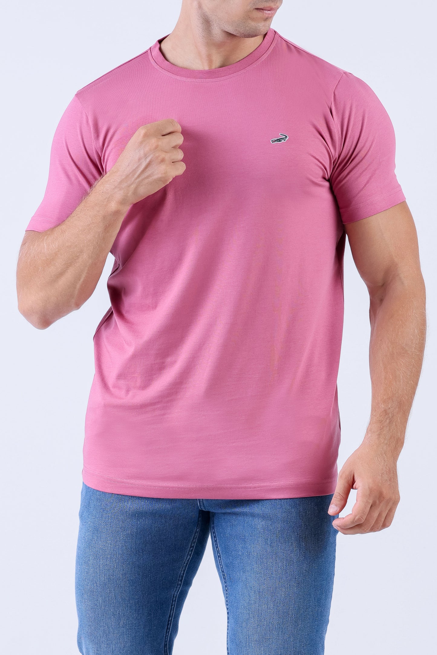 Crocodile Crew Neck Single Jersey Action Fit - Rose Pink
