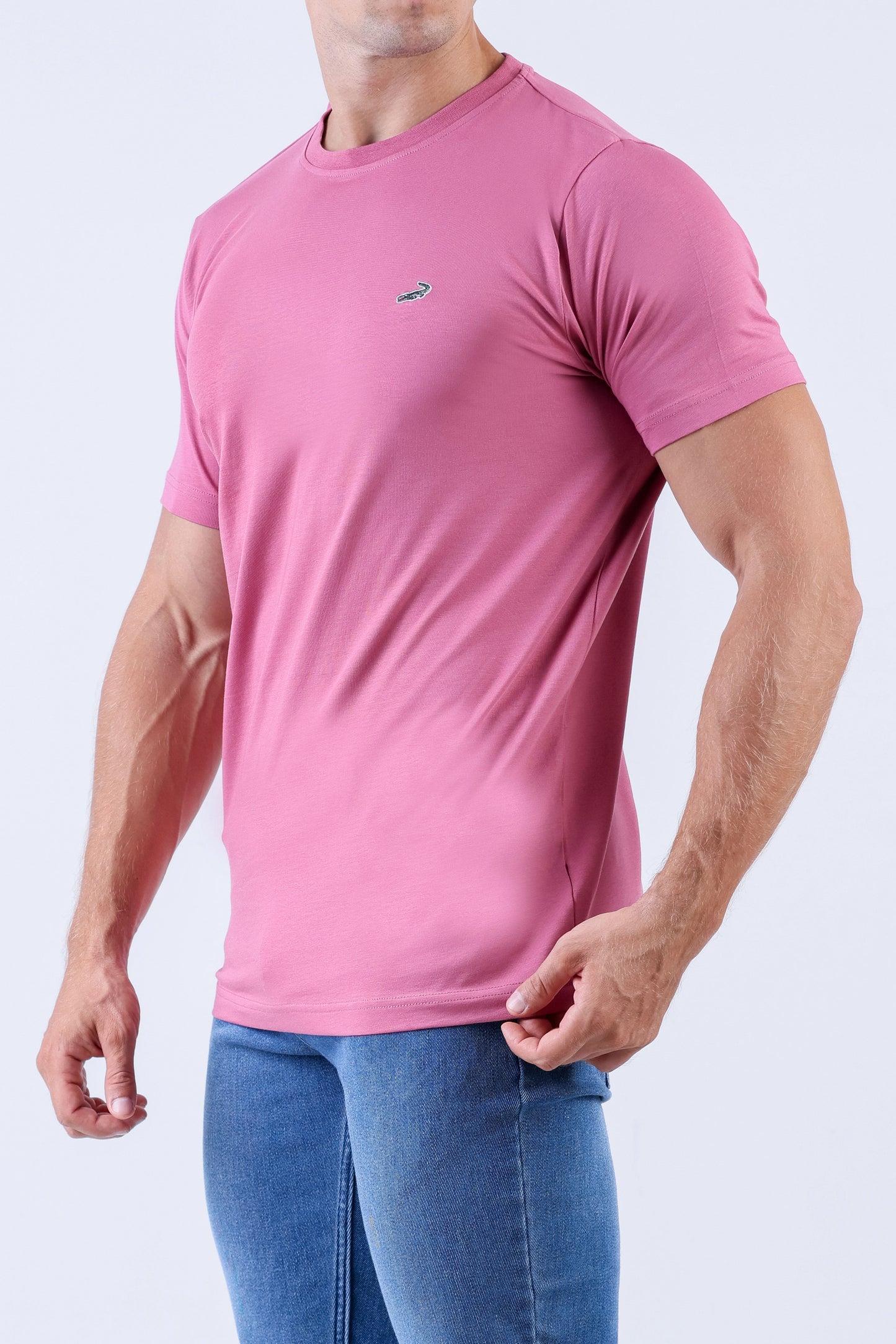 Crocodile Crew Neck Single Jersey Action Fit - Rose Pink