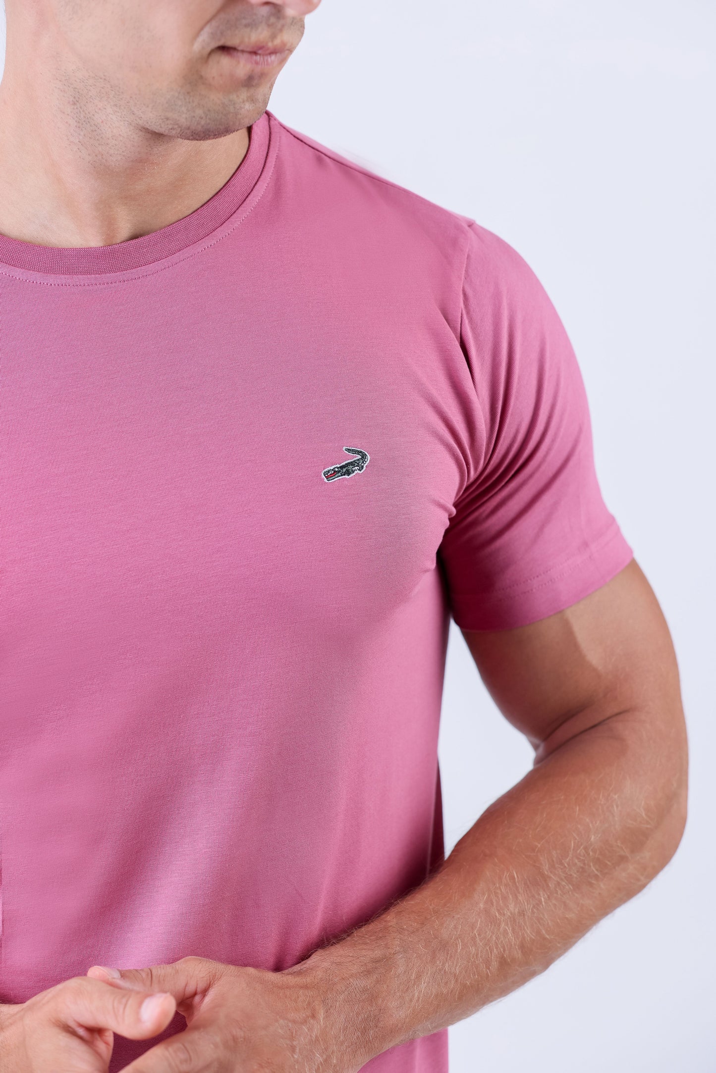 Crocodile Crew Neck Single Jersey Action Fit - Rose Pink