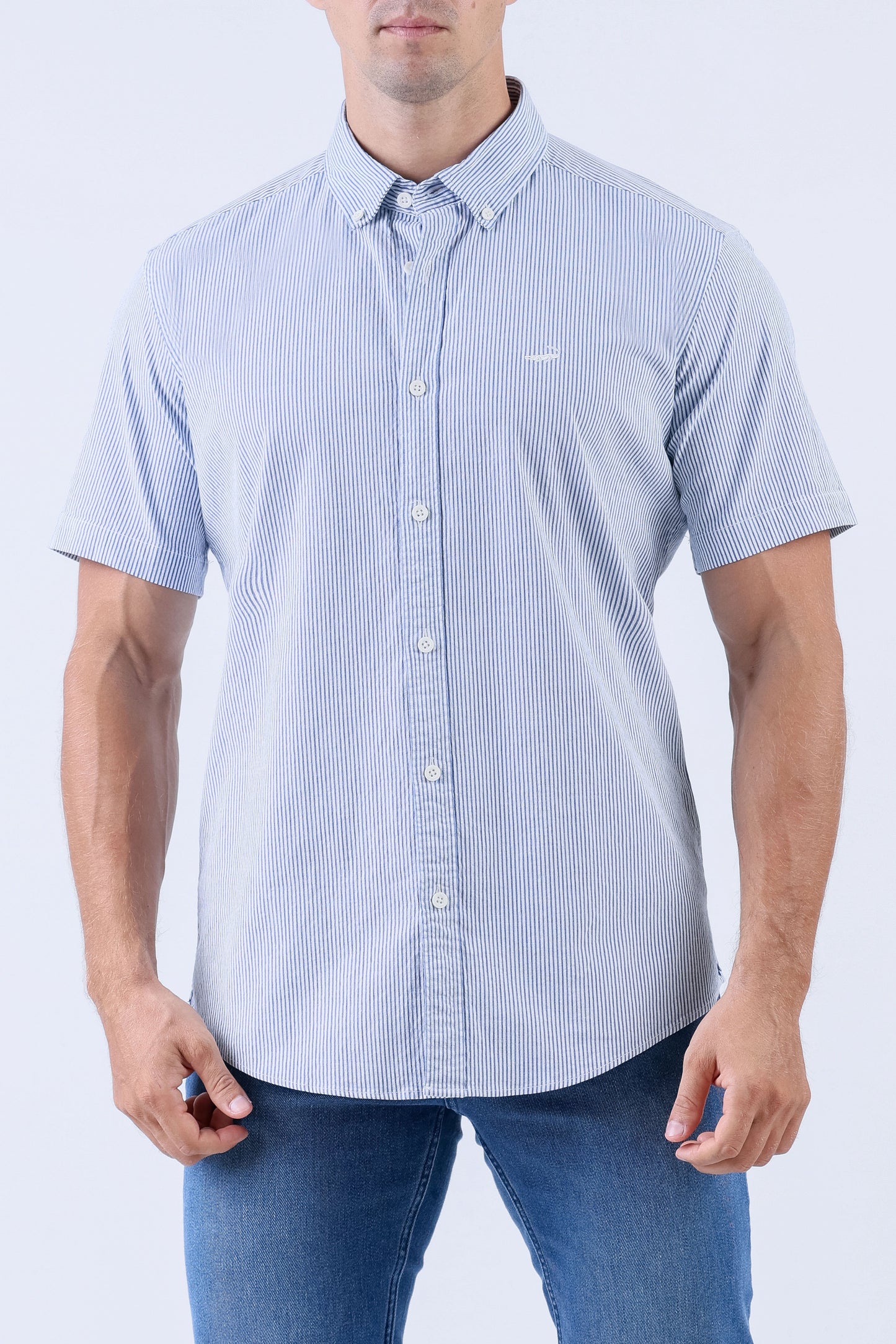 Crocodile Men Casual Stripe Slim Fit Shirt - Parisian Blue