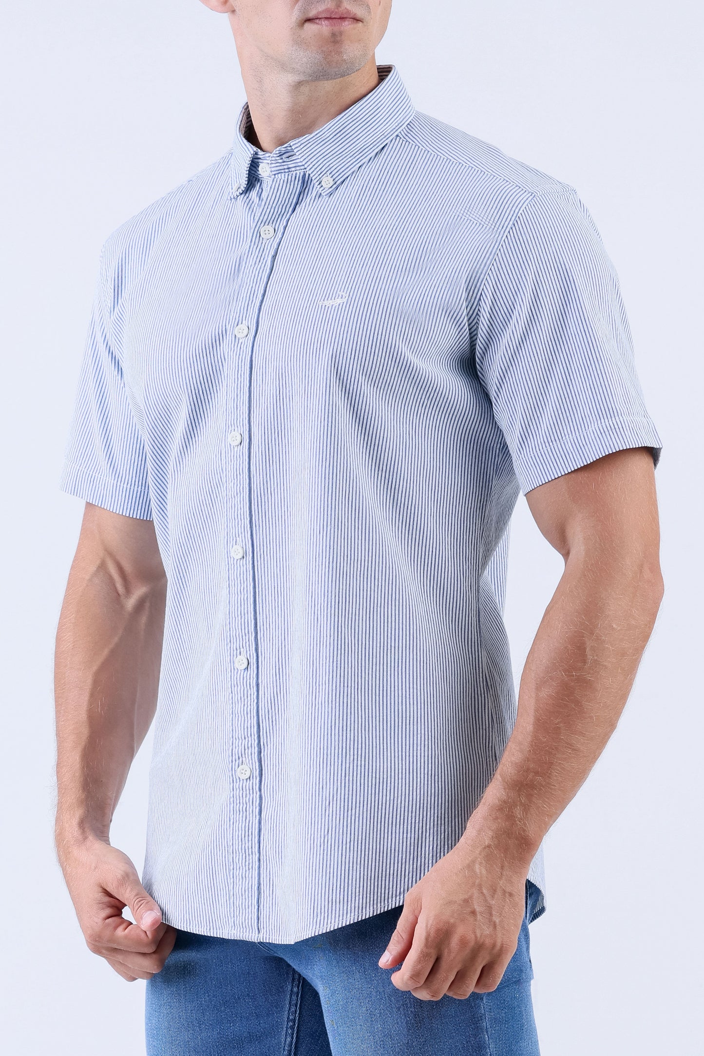 Crocodile Men Casual Stripe Slim Fit Shirt - Parisian Blue
