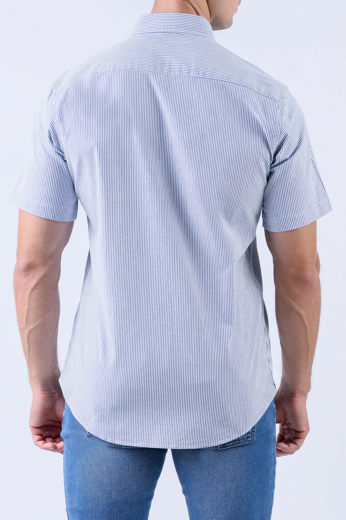 Crocodile Men Casual Stripe Slim Fit Shirt - Parisian Blue