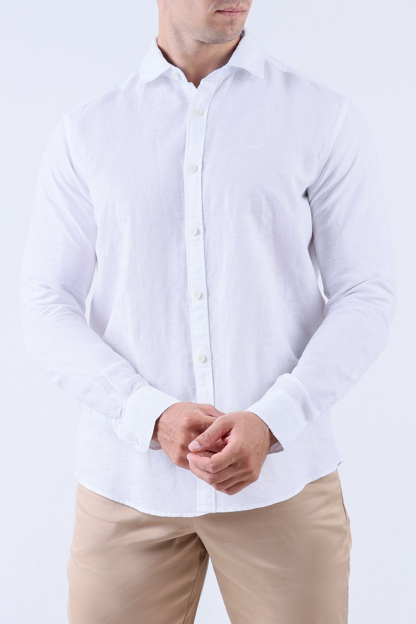 Crocodile Men Linen Plain Slim Fit Shirt - White