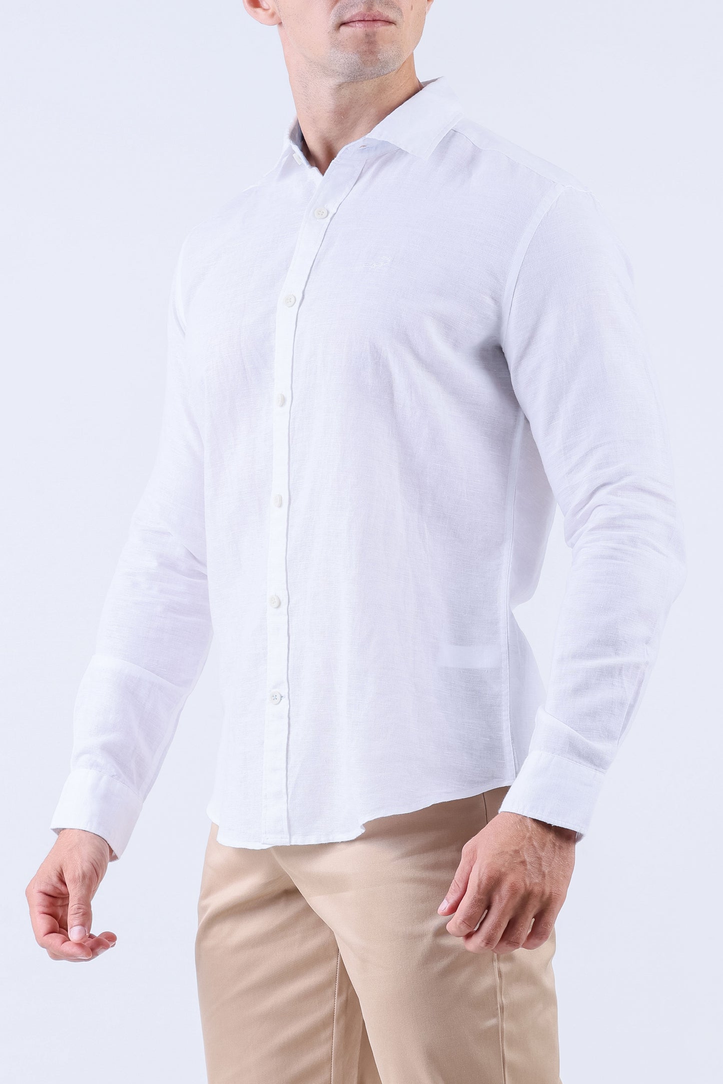 Crocodile Men Linen Plain Slim Fit Shirt - White