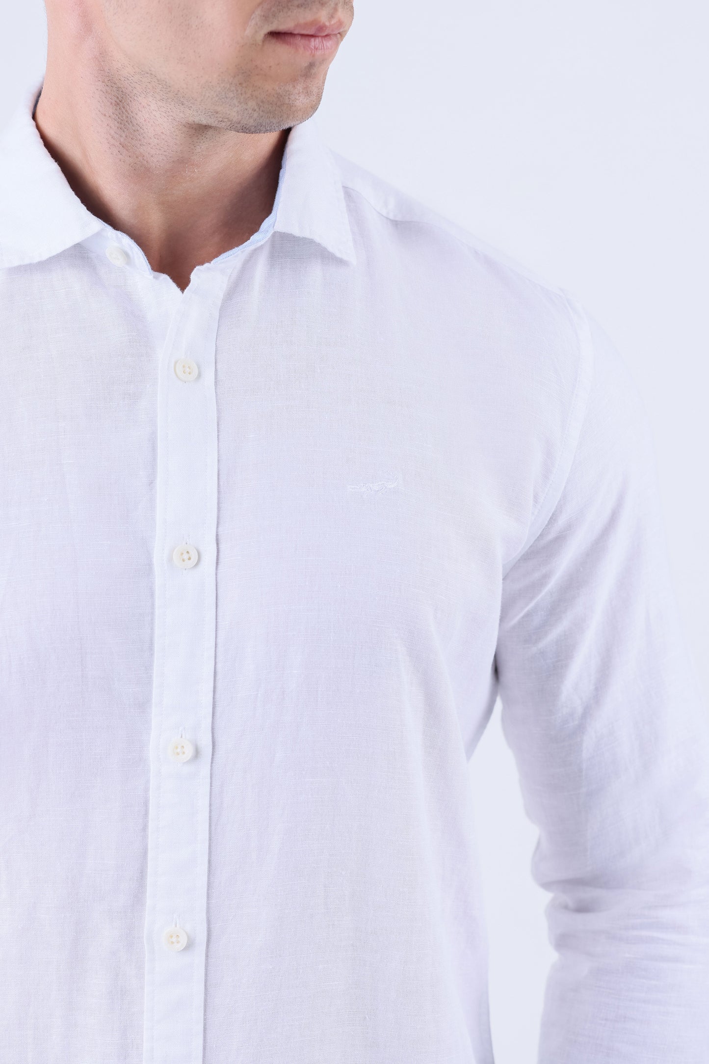 Crocodile Men Linen Plain Slim Fit Shirt - White