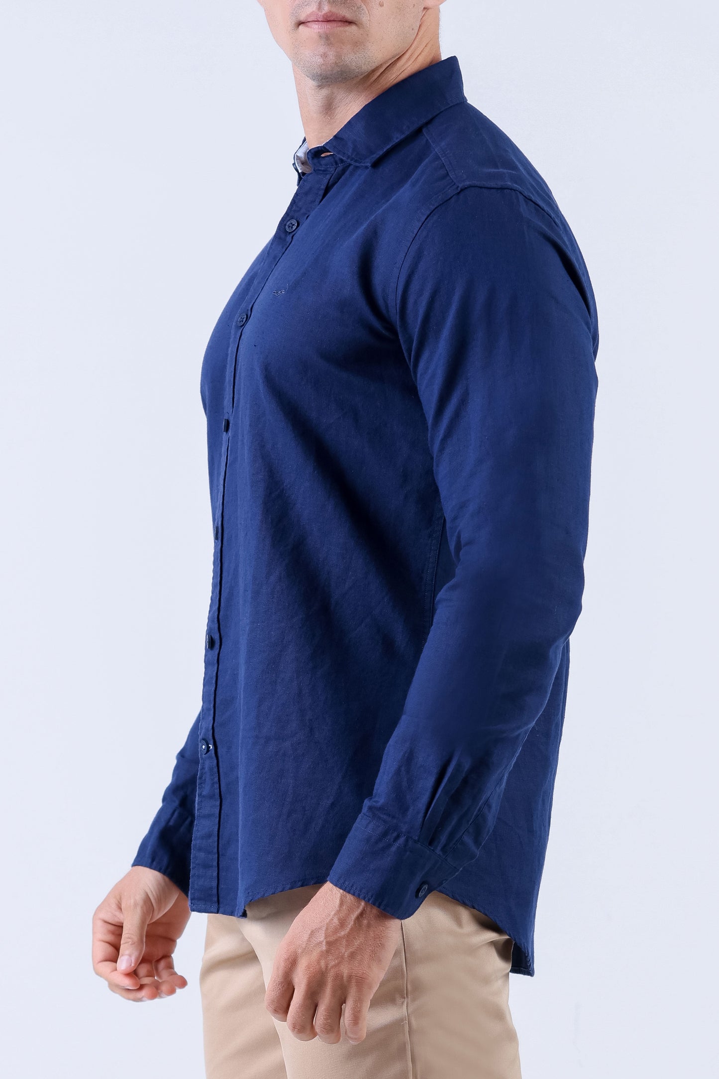 Crocodile Men Linen Plain Slim Fit Shirt - Dark Denim