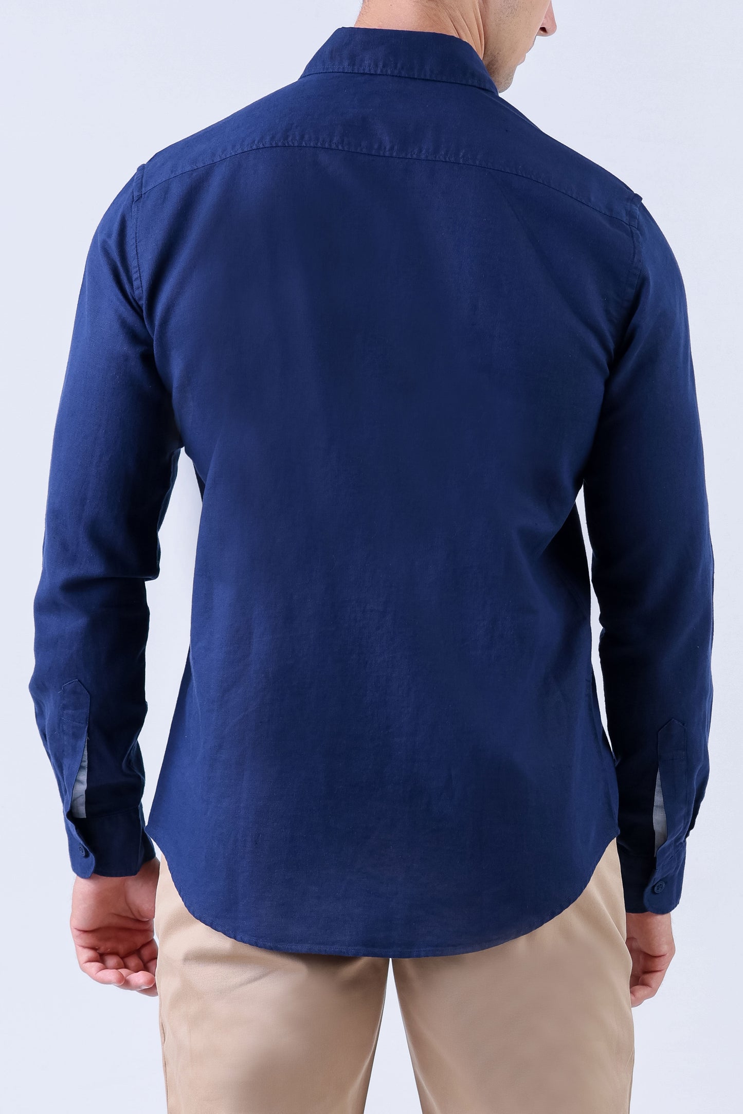Crocodile Men Linen Plain Slim Fit Shirt - Dark Denim