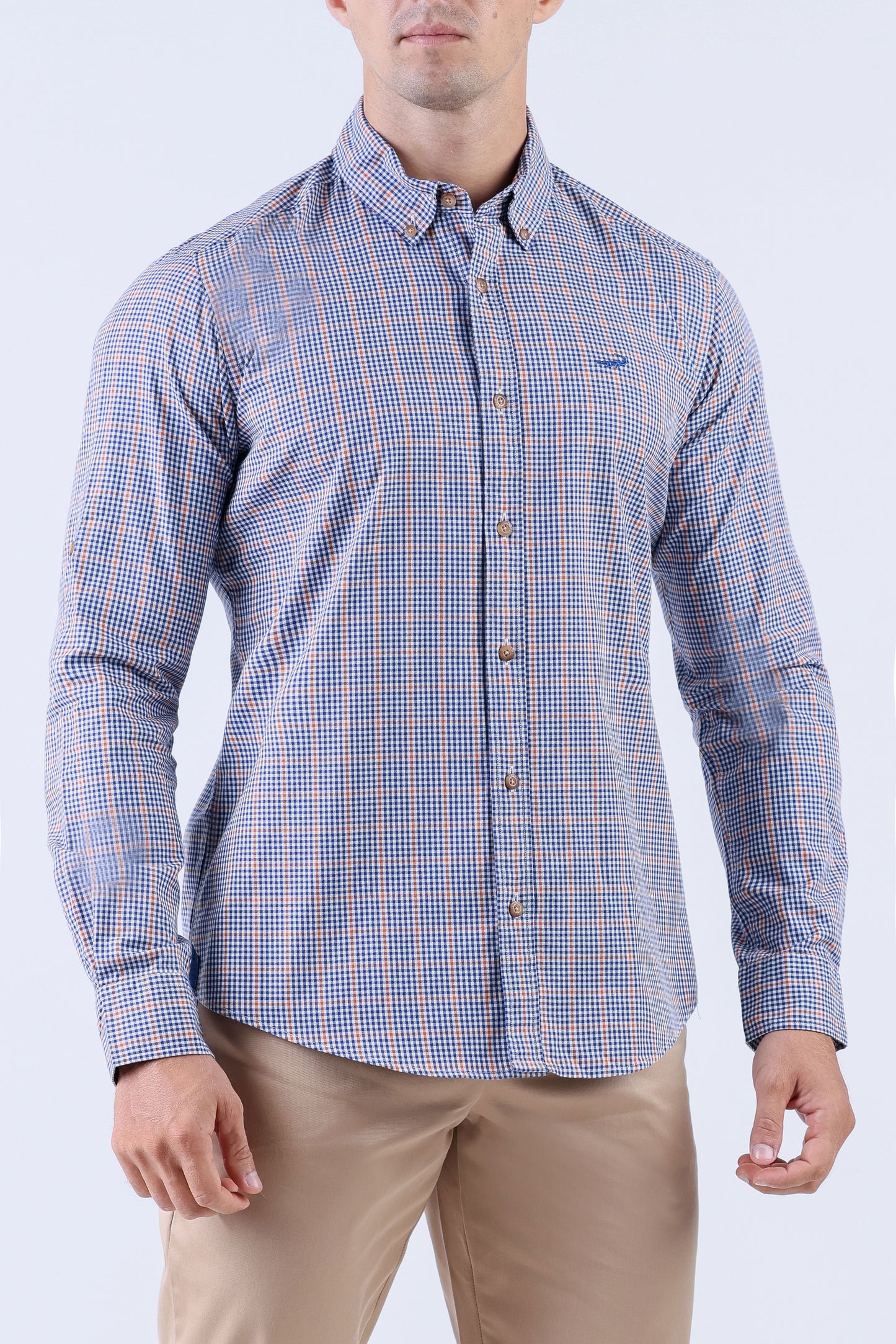 Crocodile Men Casual Checks Slim Fit Shirt - Copper Brown