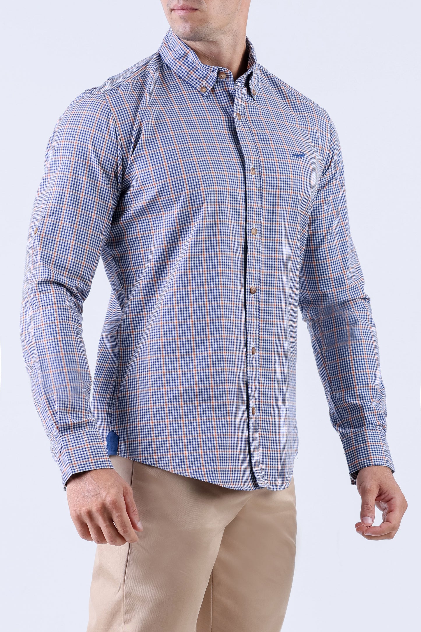 Crocodile Men Casual Checks Slim Fit Shirt - Copper Brown