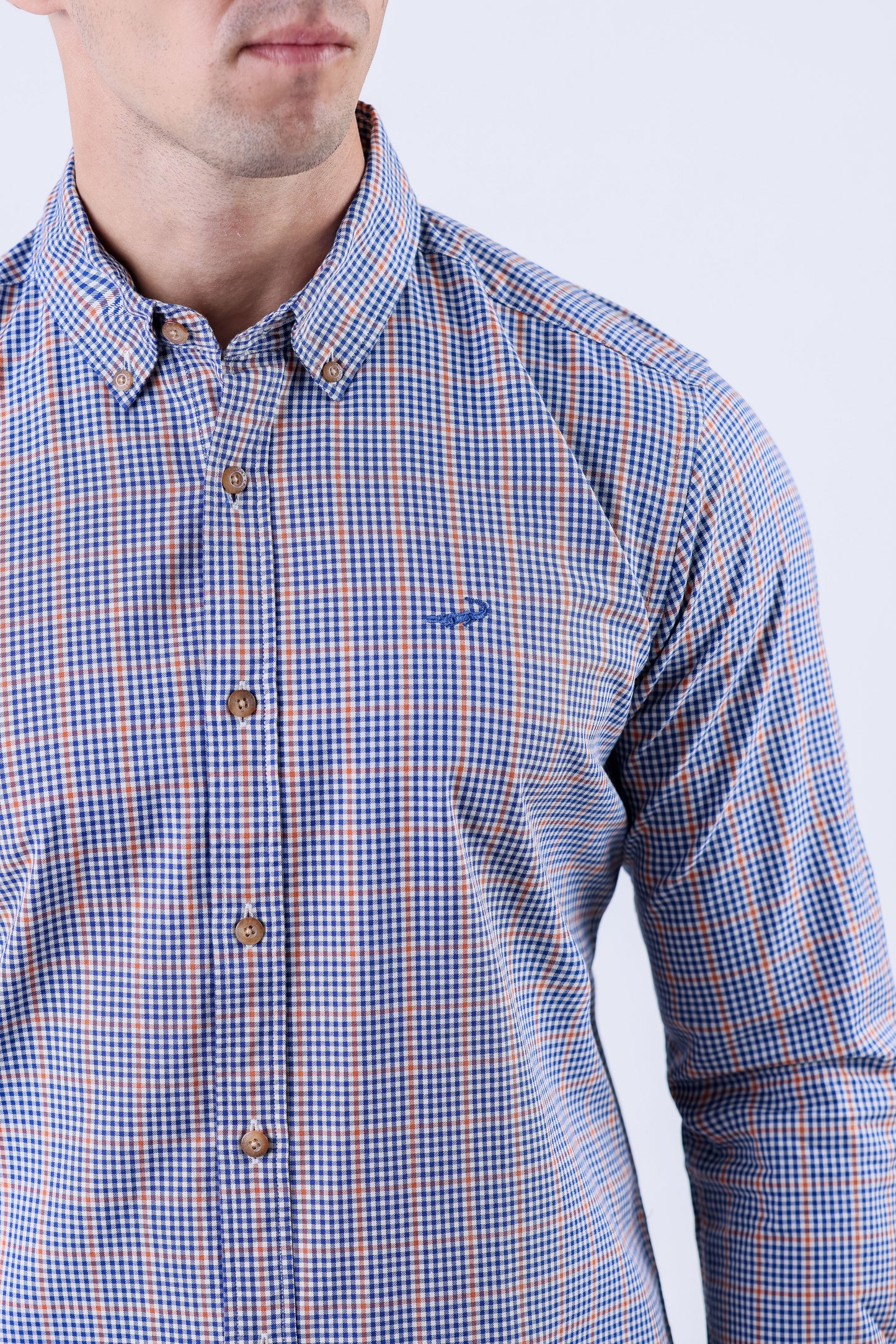 Crocodile Men Casual Checks Slim Fit Shirt - Copper Brown